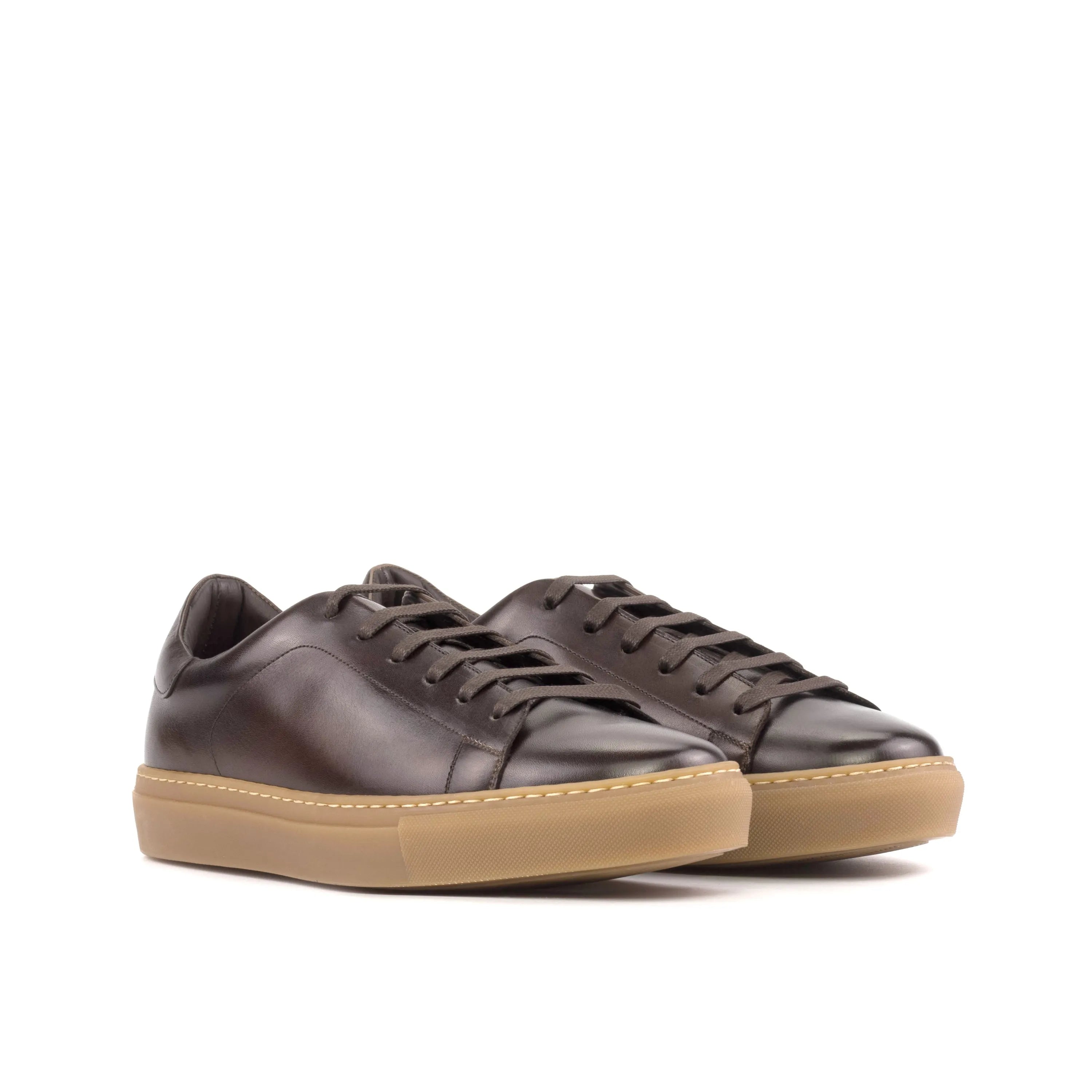 Pair of brown leather sneakers featuring the Ophelio Trainer design and cupsole trainer style