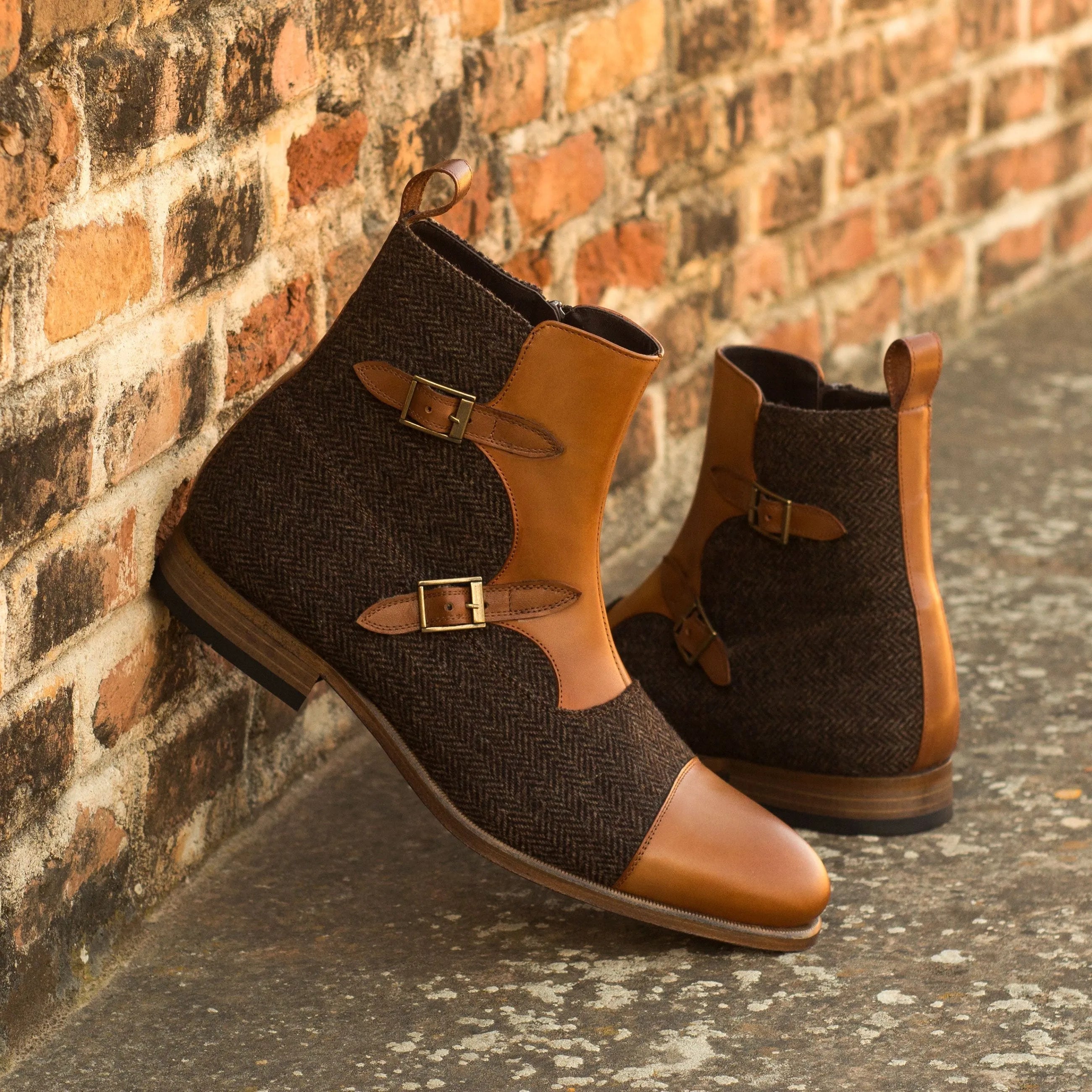 Brown and tan leather-accented Otra06 Octavian Boots displayed beautifully