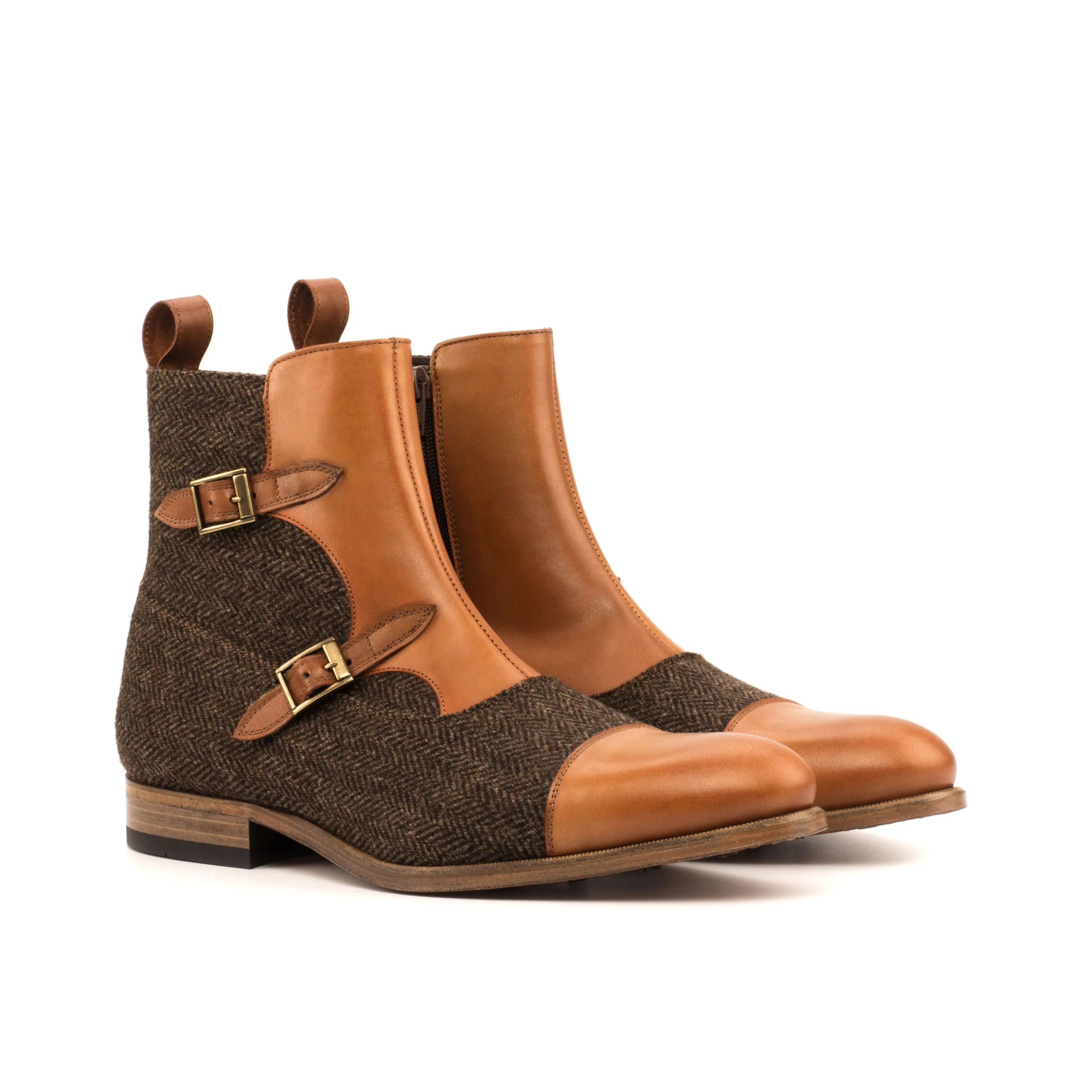 Brown and tan leather buckle Otra06 Octavian Boots showcasing elegant style and craftsmanship