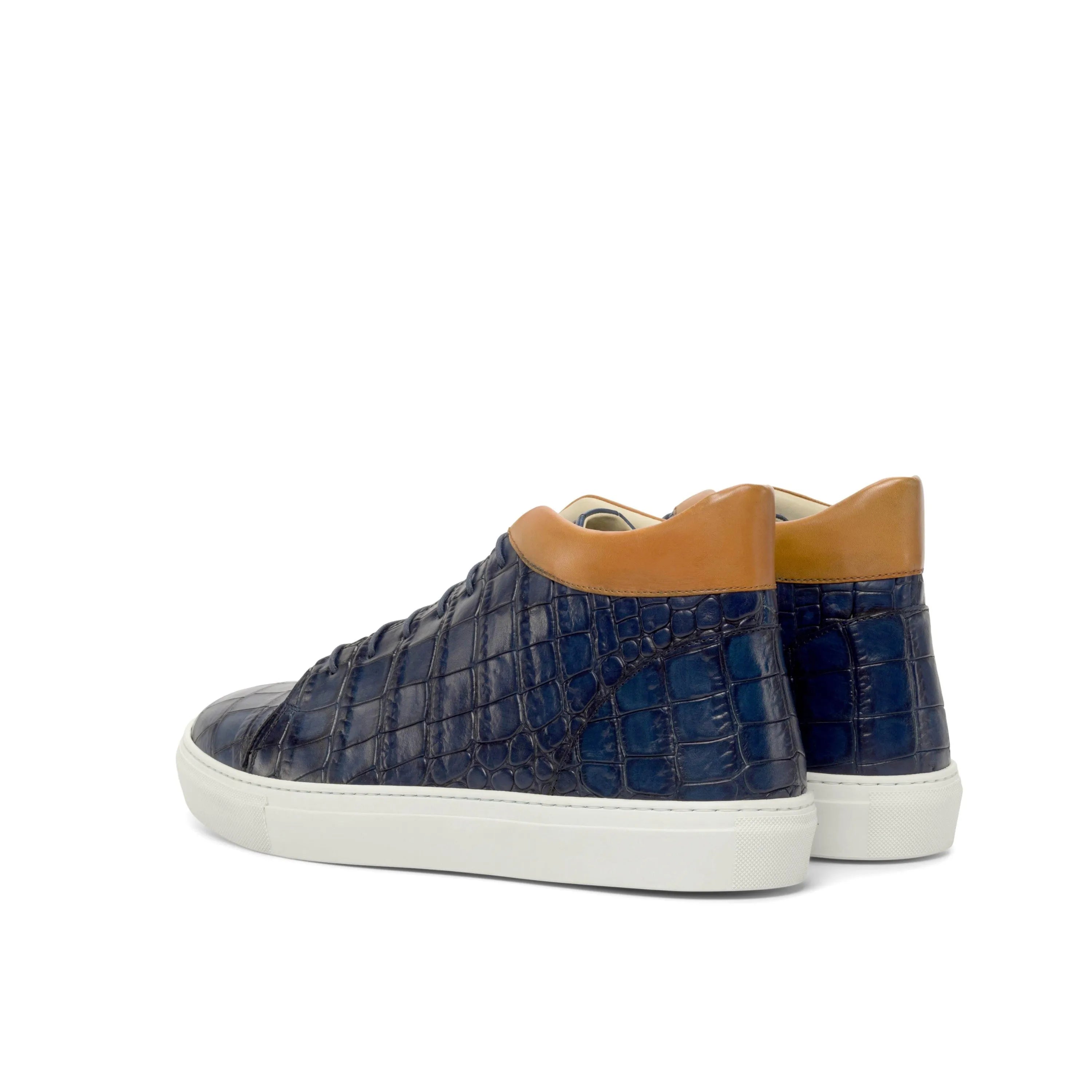 Blue crocodile-patterned P81 High Kicks Sneakers for trendy footwear enthusiasts