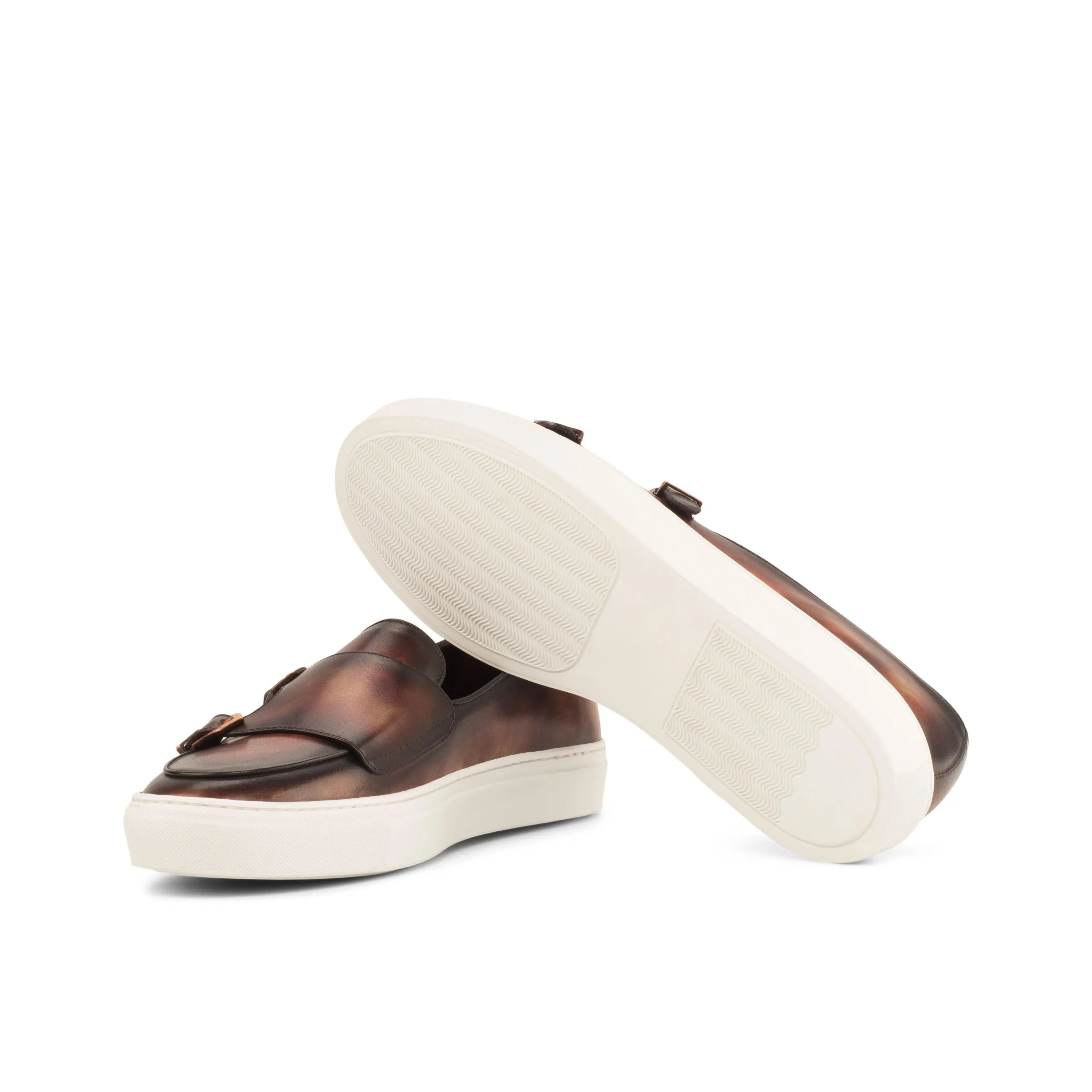 Brown leather Patrina Patina monk sneaker II featuring double monk design and calf leather