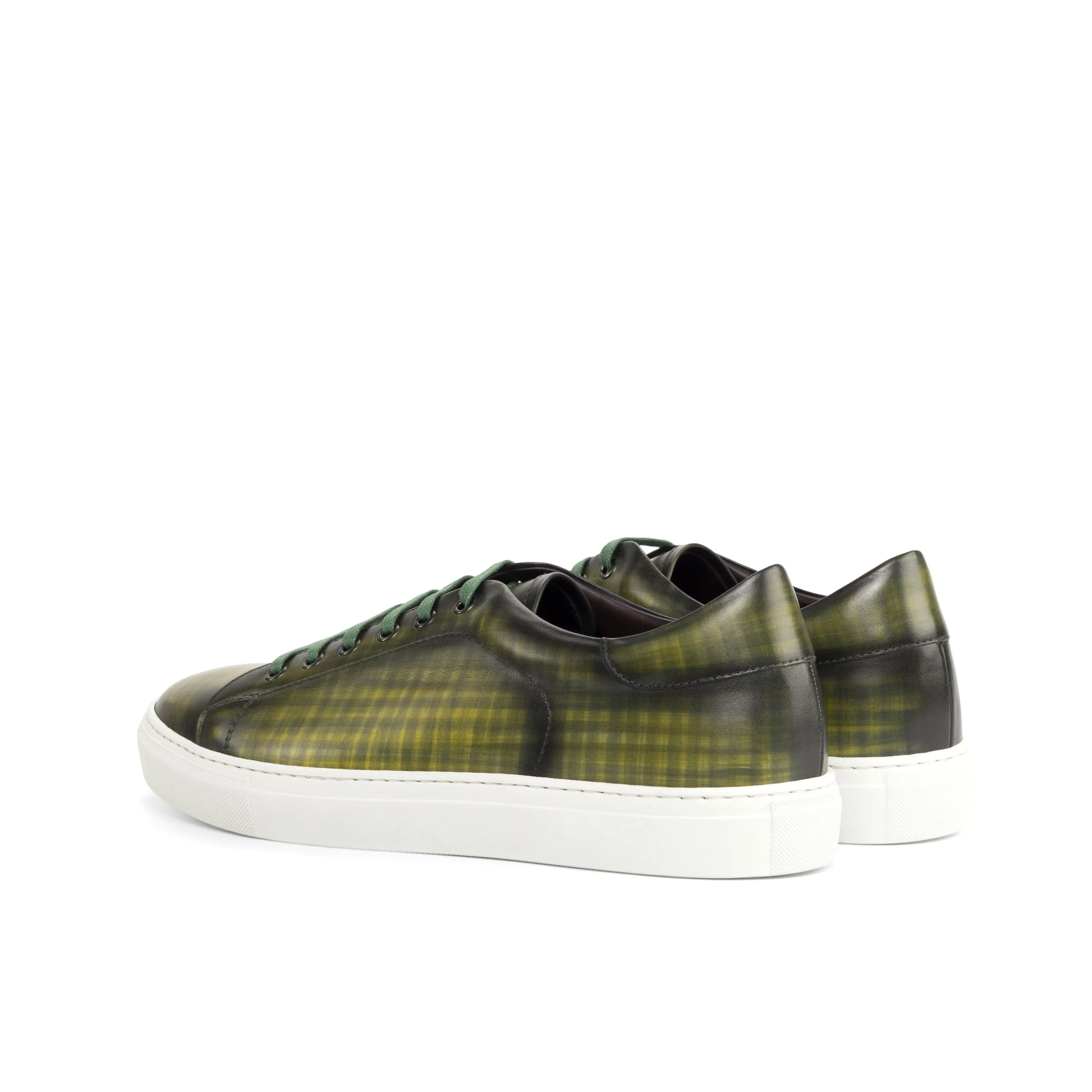 Green plaid leather sneakers, featuring Pauli Trainer Patina design and cupsole trainer style