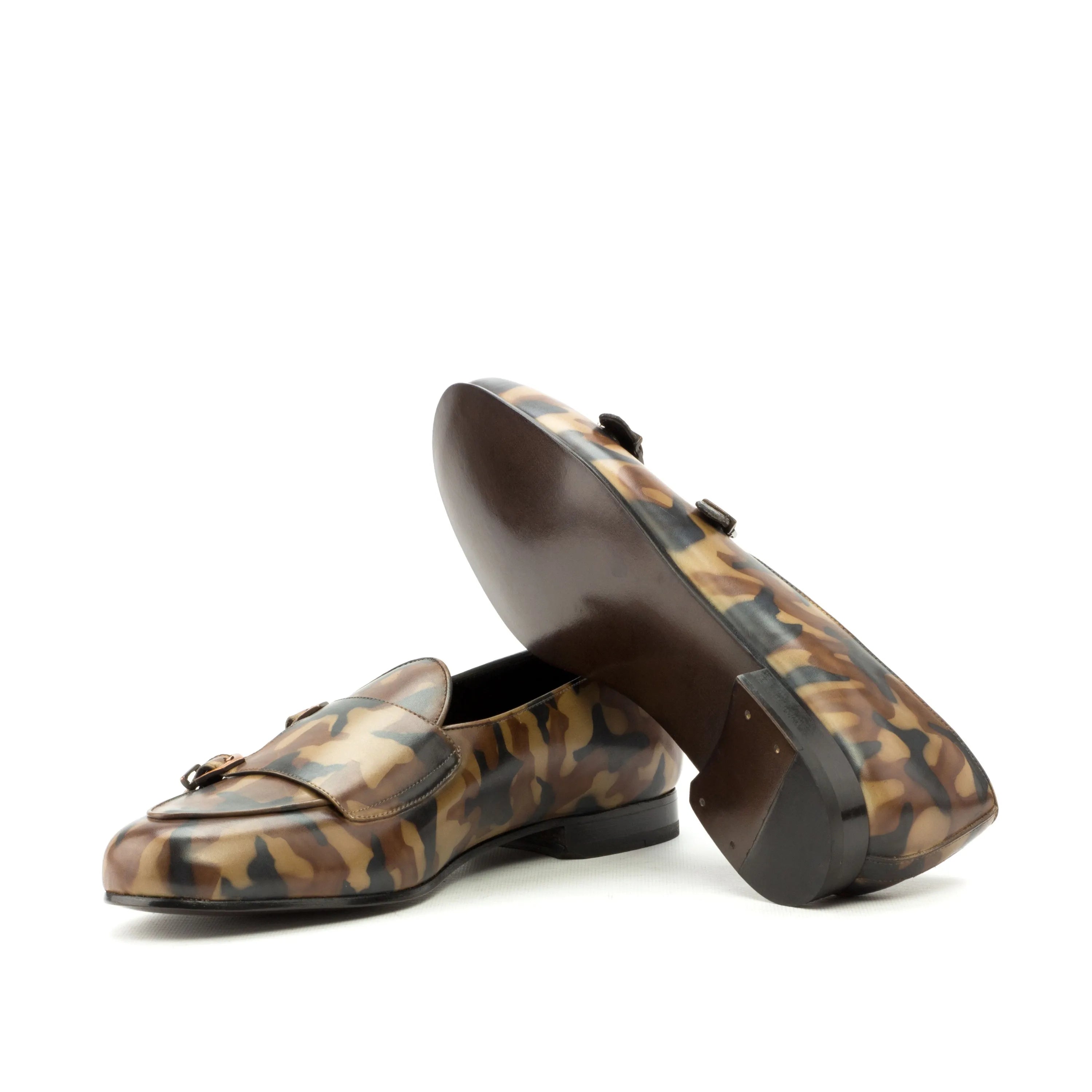 Camouflage patterned leather loafers from Pelagios Belgian Patina Monk Slipper II