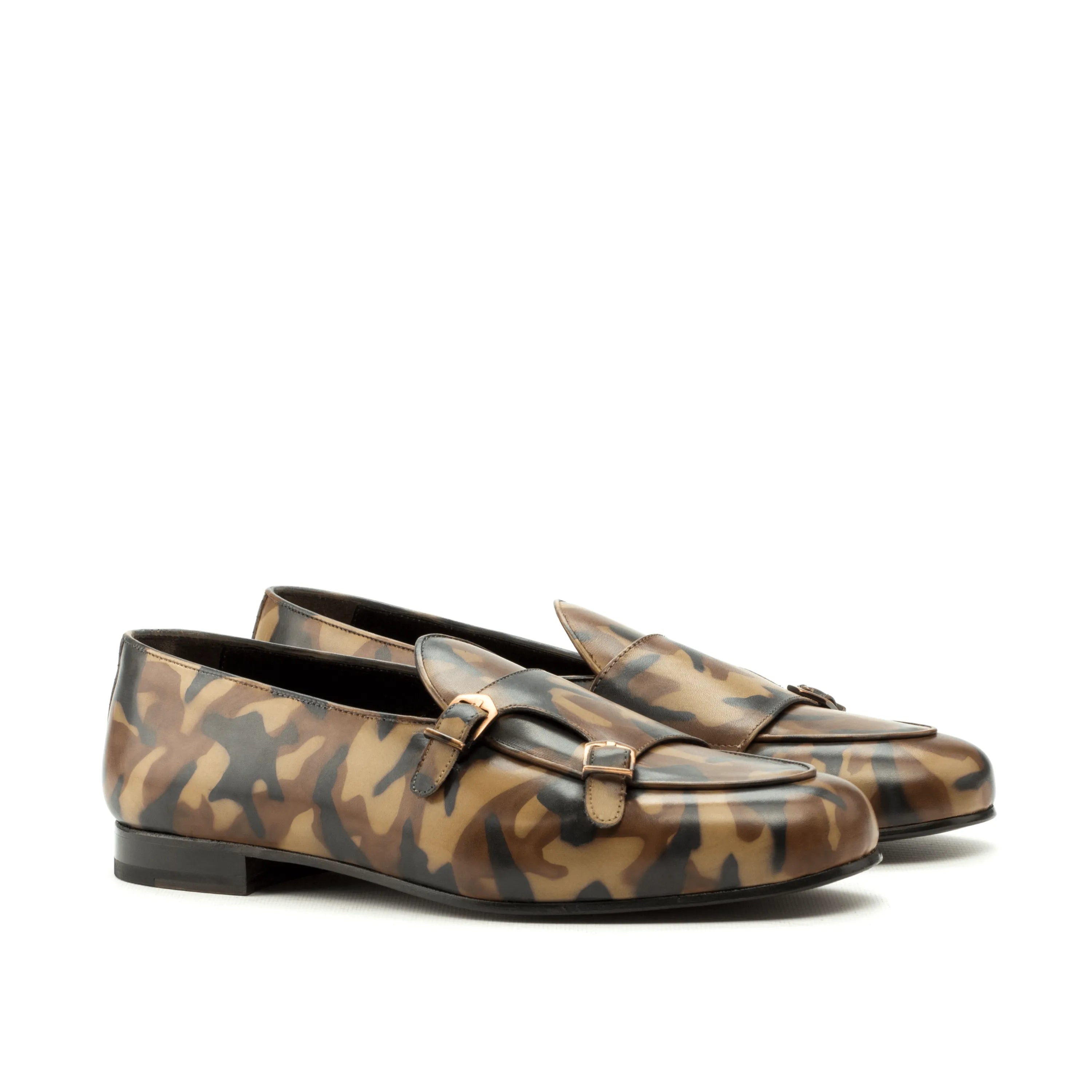 Camouflage leather Pelagios Belgian Patina Monk Slipper for sophisticated style