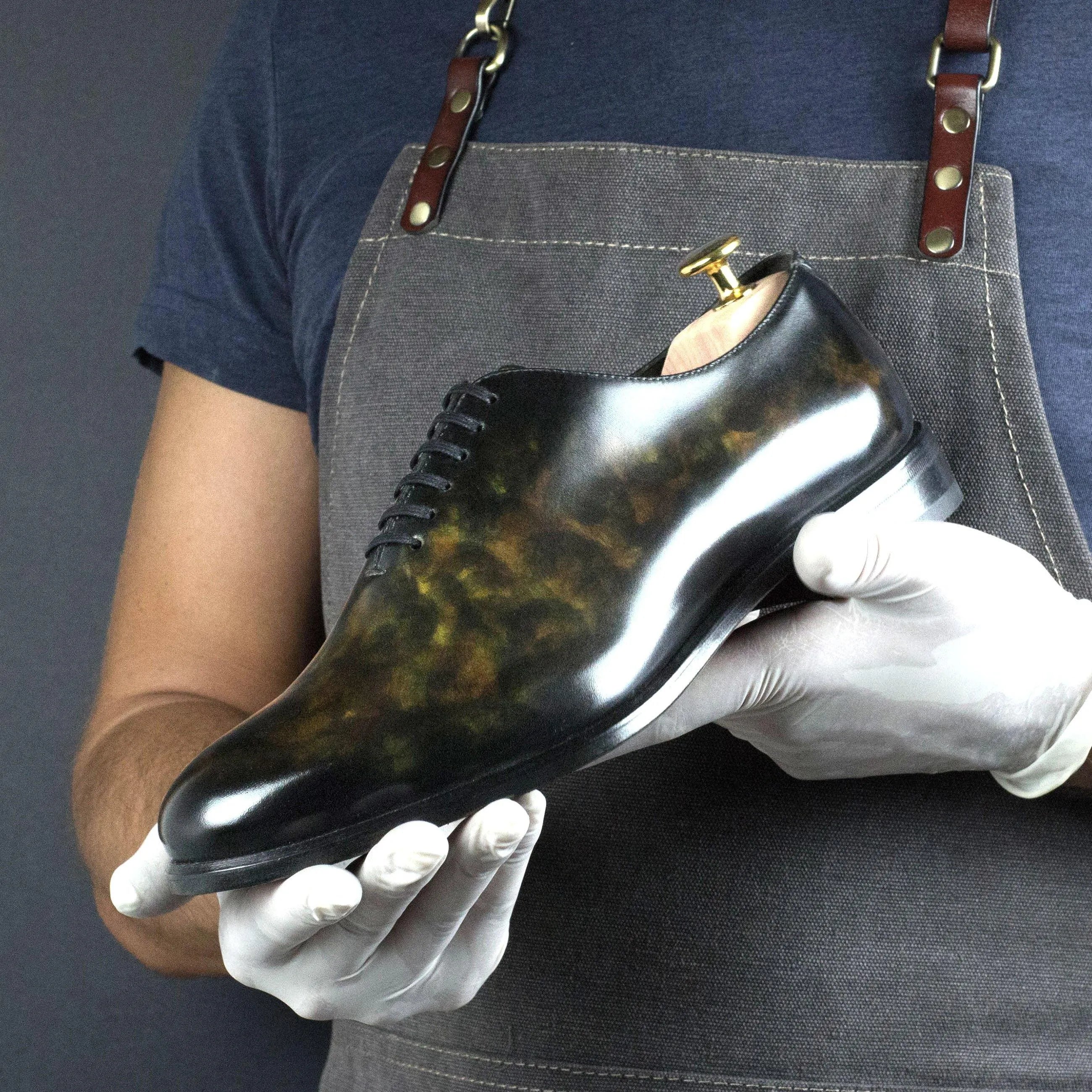 Polished leather dress shoe from Phabio Patina Whole Cut Shoes for elegant styling