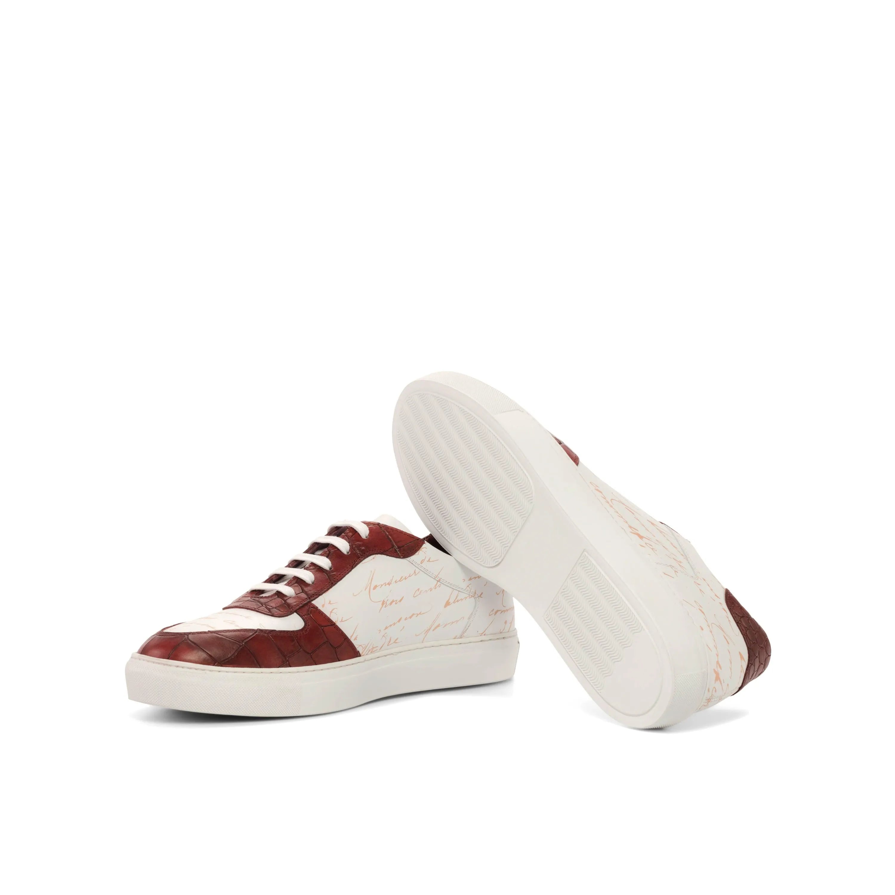 Burgundy and white leather Philosopher Low Top Sneakers, luxury bespoke shoes for men