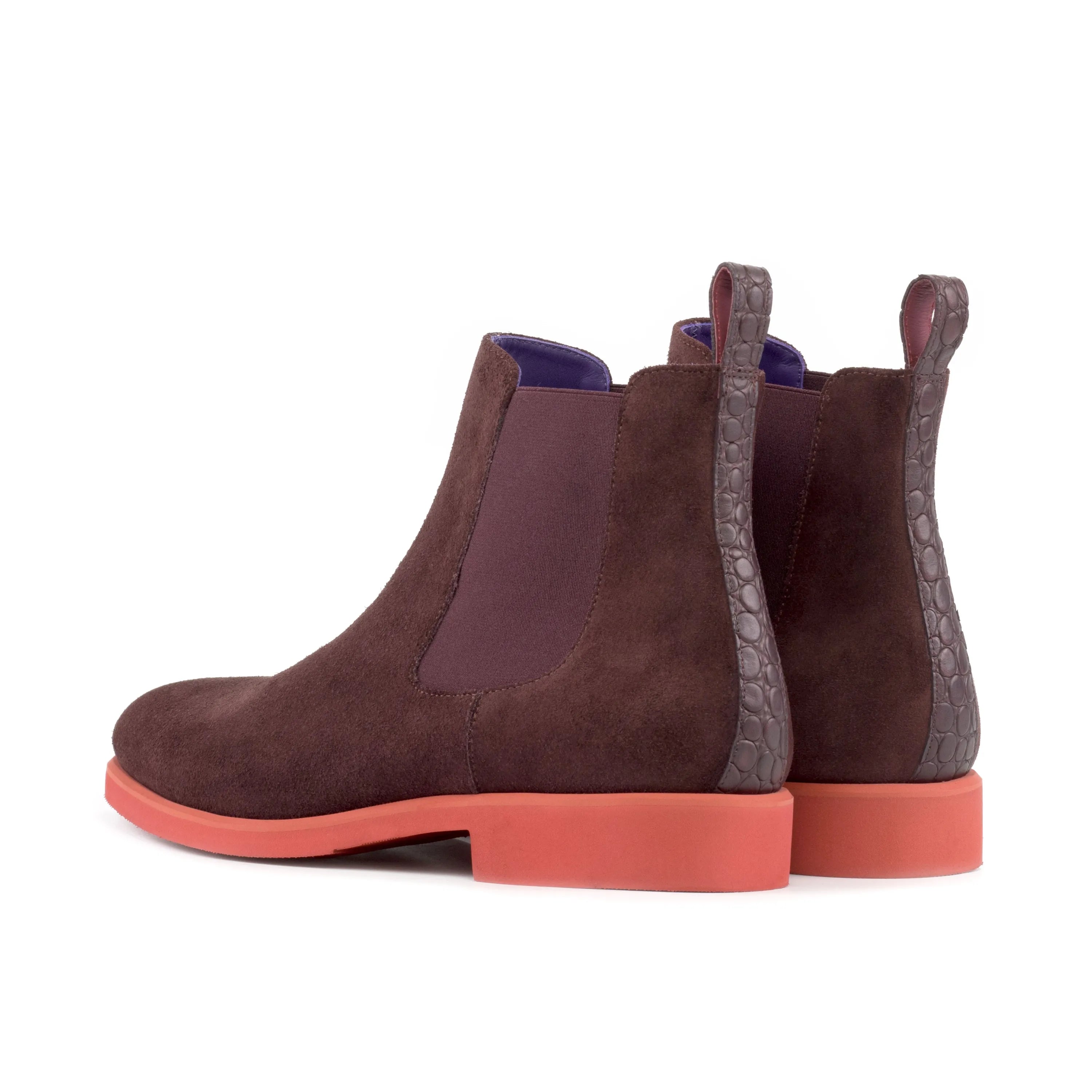 Brown suede Poppy Chelsea Suede Boot featuring coral soles for stylish comfort