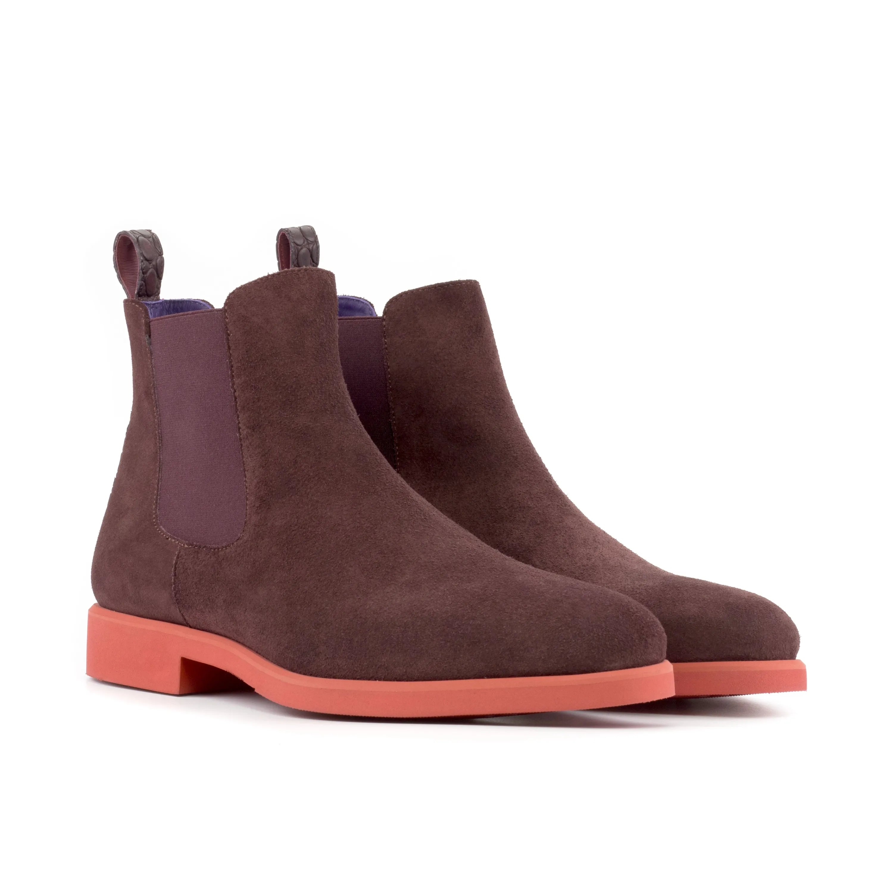Brown suede Poppy Chelsea Suede Boot with stylish coral soles for a modern look