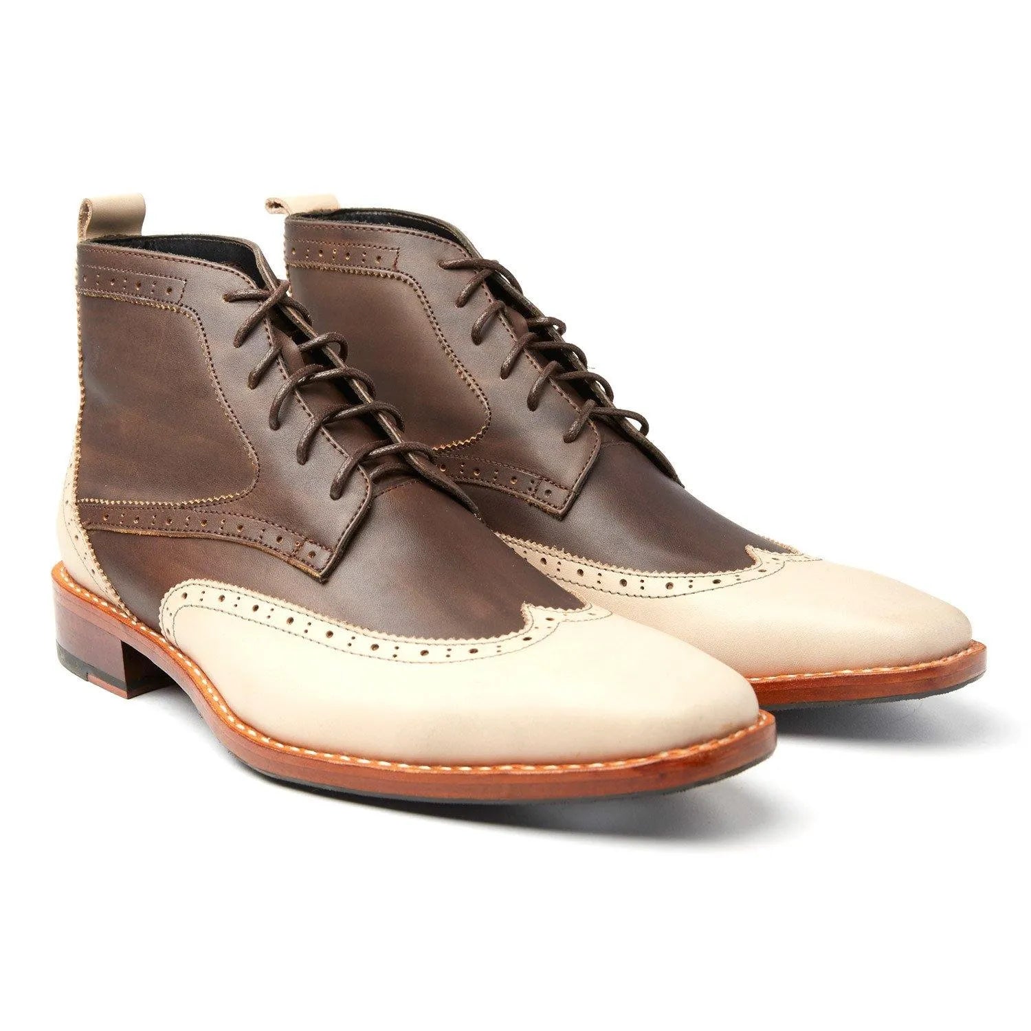 Two-tone Italian leather wingtip Military Brogue Boots from Pretty Boy collection