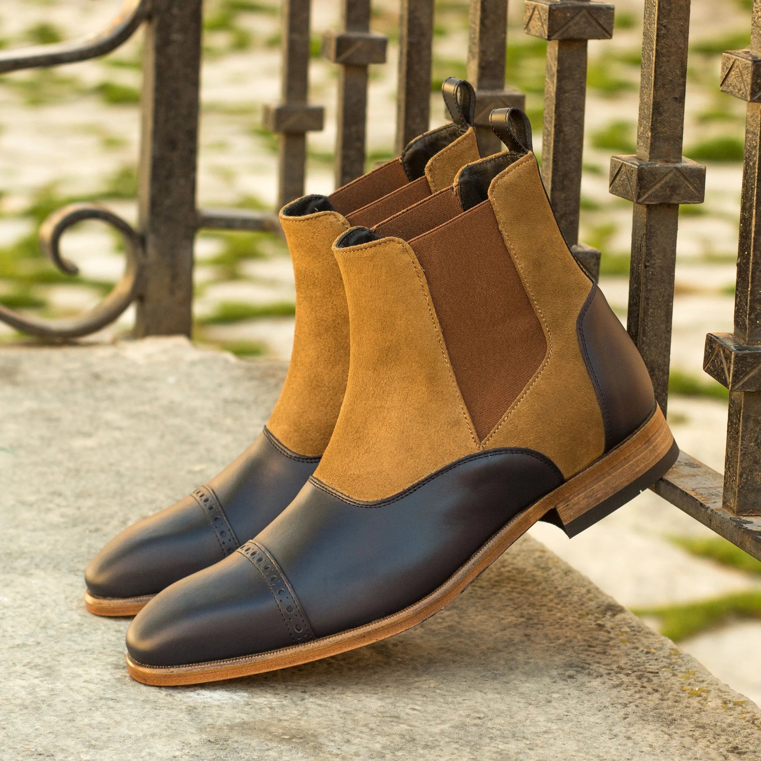 Two-toned leather Prevezano Chelsea Boots designed for style and comfort
