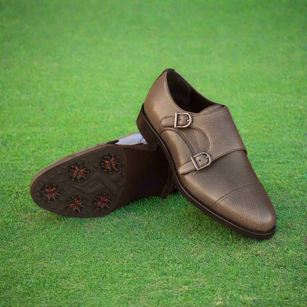 Leather Puck golf shoes with double monk straps for a stylish on-course performance