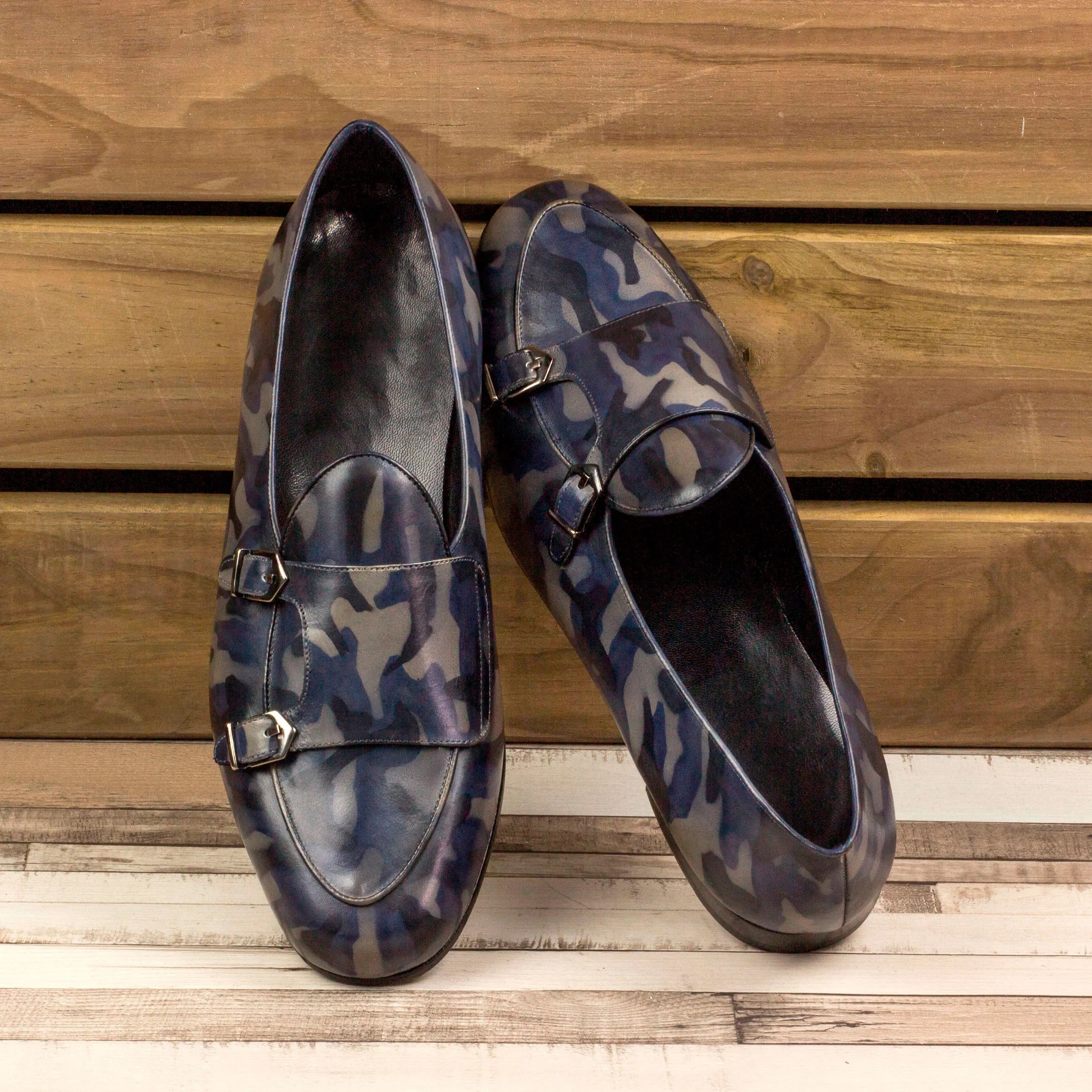 Camouflage patterned Pyyros Patina Belgian Monk Slipper double monk strap shoes