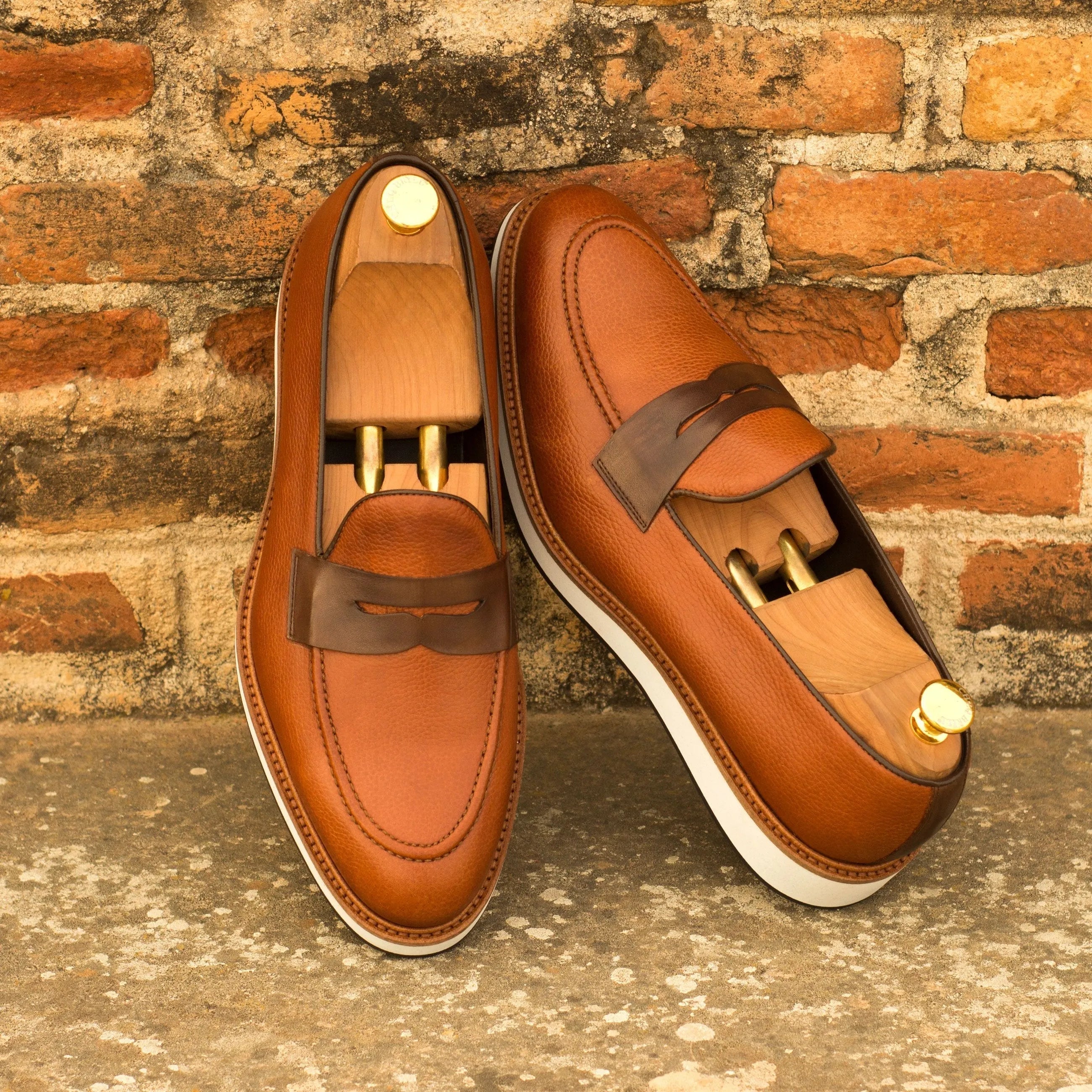 Brown leather QE04 Loafers, luxury bespoke shoes for men crafted for elegance