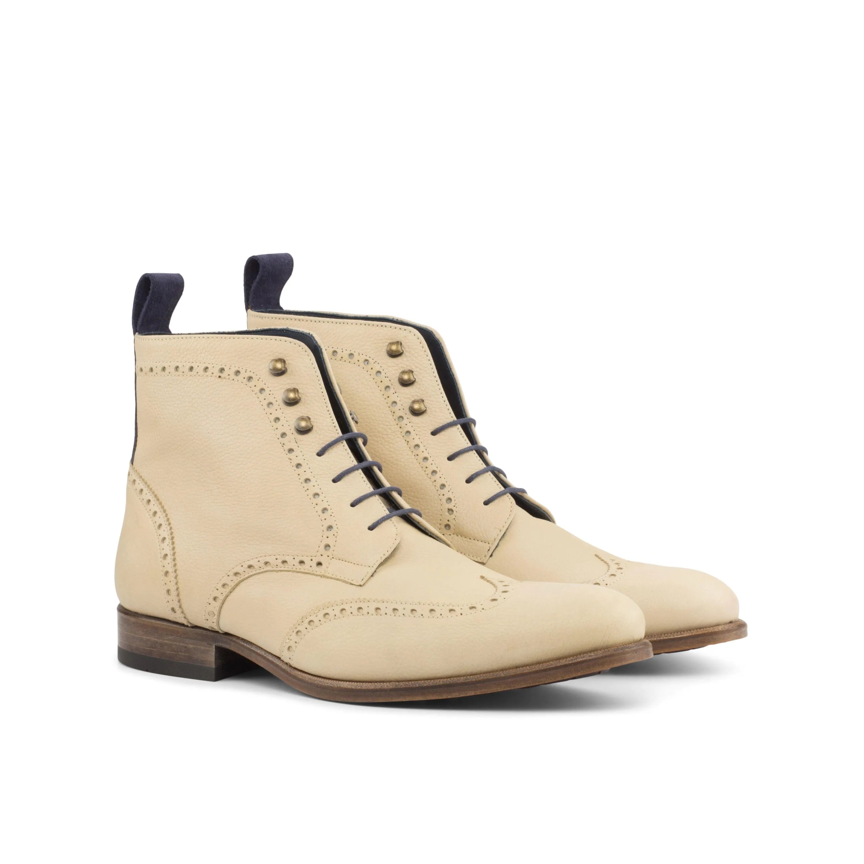 Beige leather wingtip boots from R04 Military Brogue collection for stylish footwear