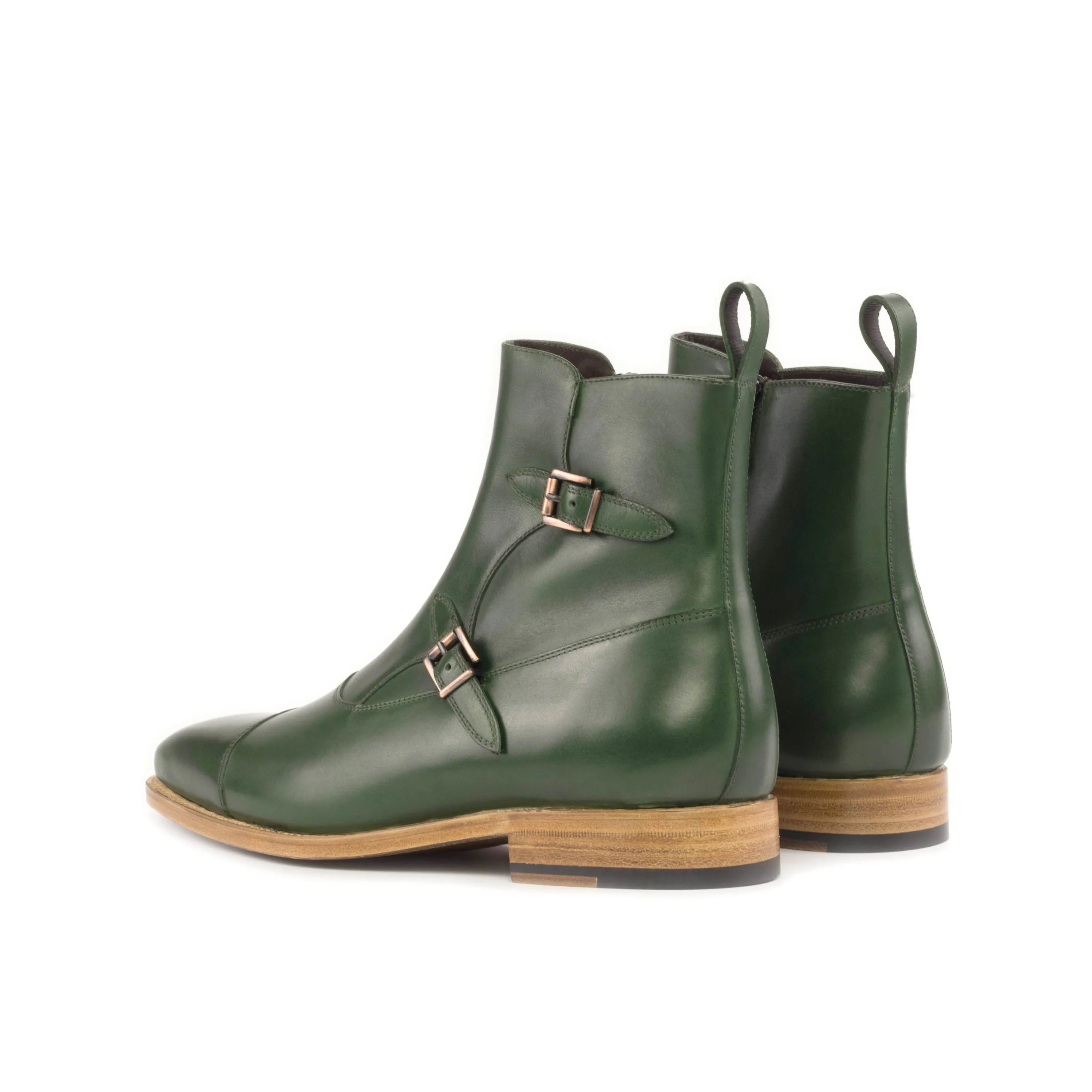 Green leather monk strap boots from the Ralphie Octavian Boots collection
