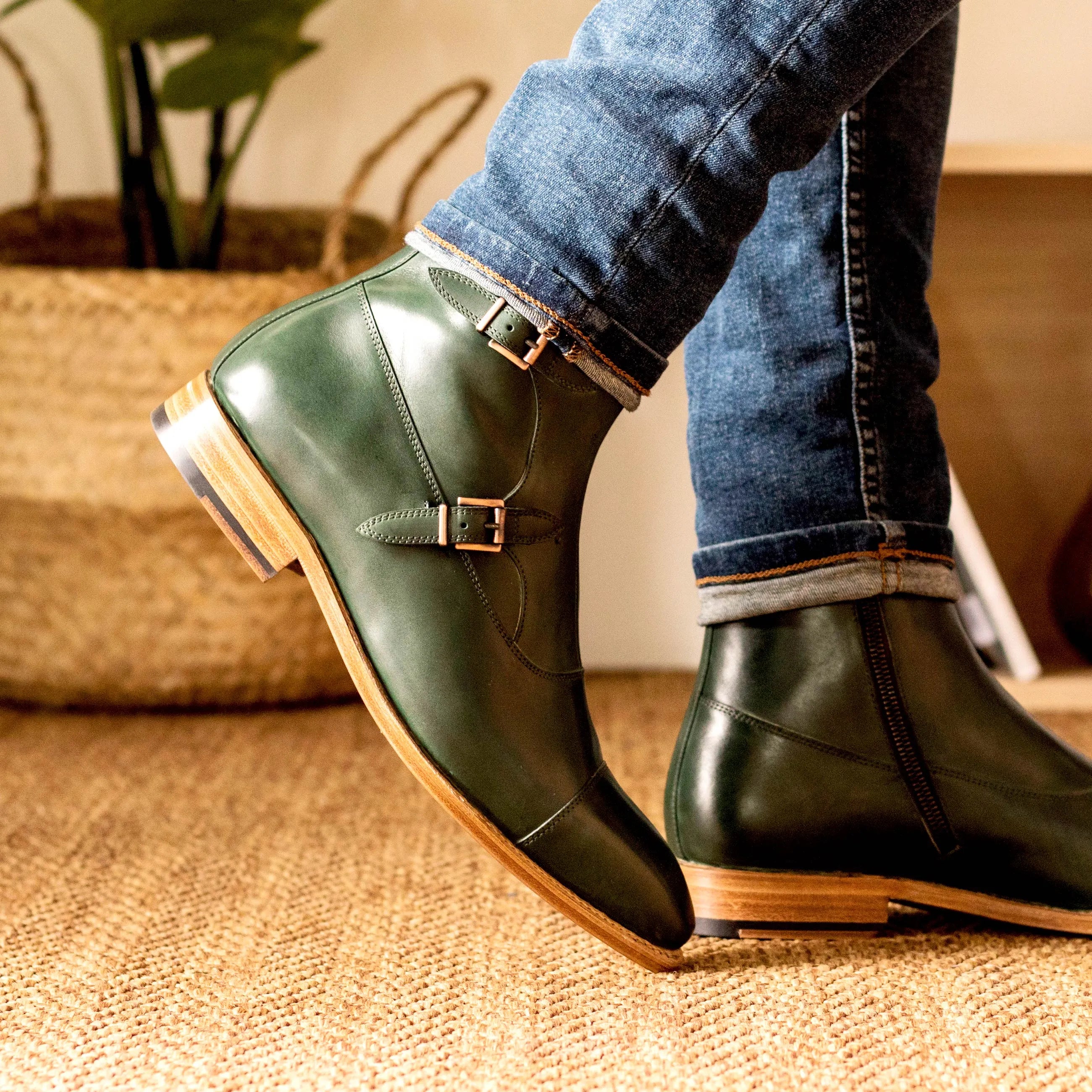 Green leather monk strap Ralphie Octavian Boots for stylish and sophisticated footwear