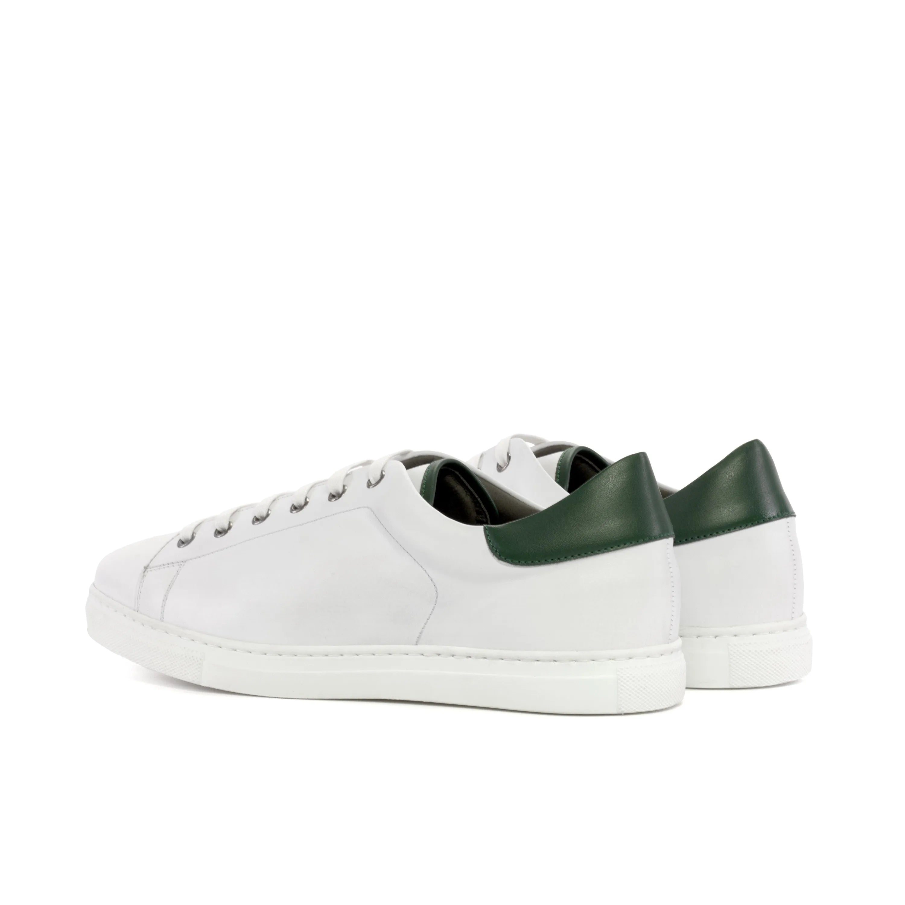 White leather Ramirez Vegan Trainer with green heel detail and vegan Italian nappa construction