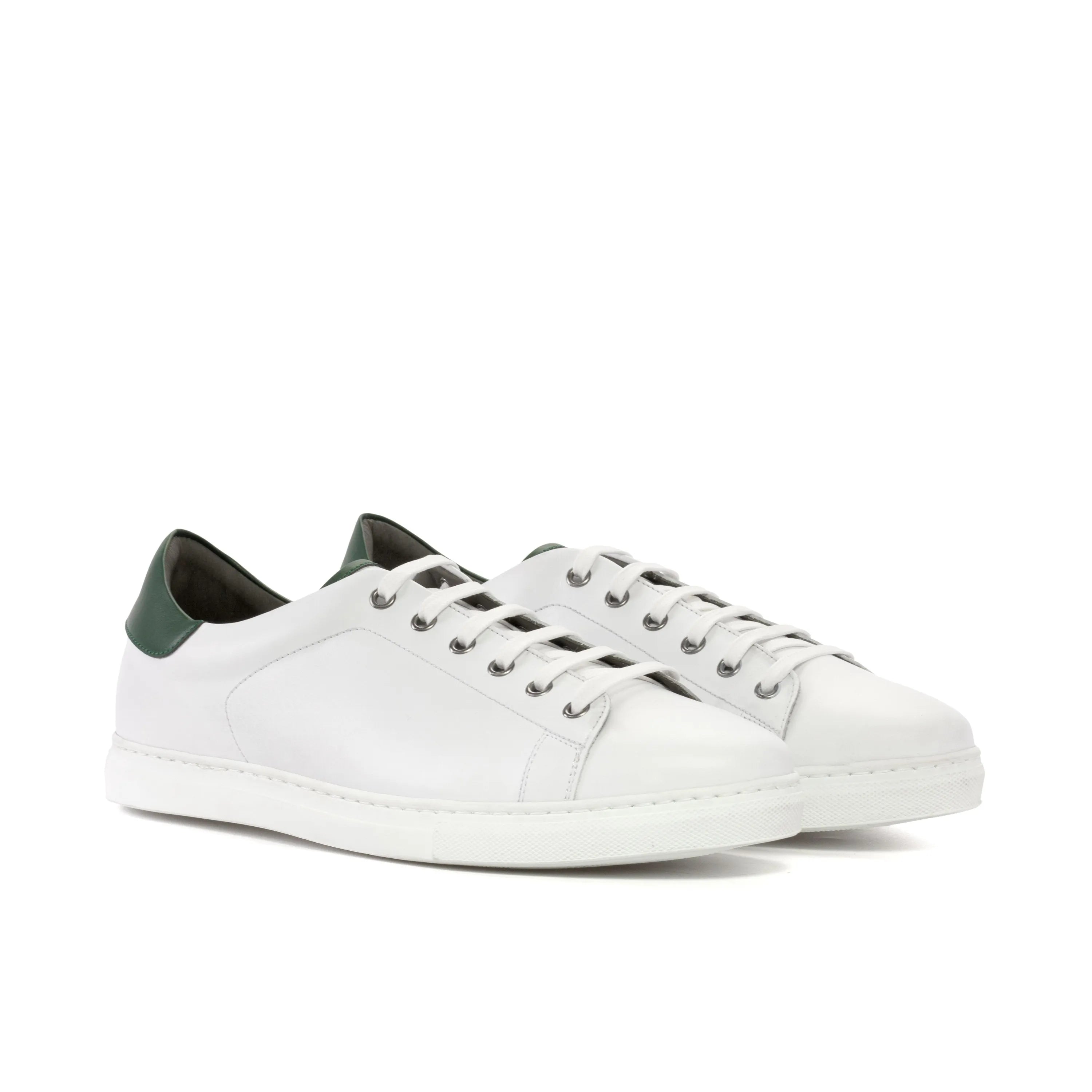 White leather Ramirez Vegan Trainer with green heel detail in Vegan Italian Nappa