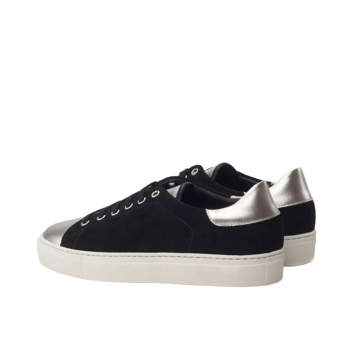 Black suede Raulond Trainer Sneaker featuring stylish silver accents