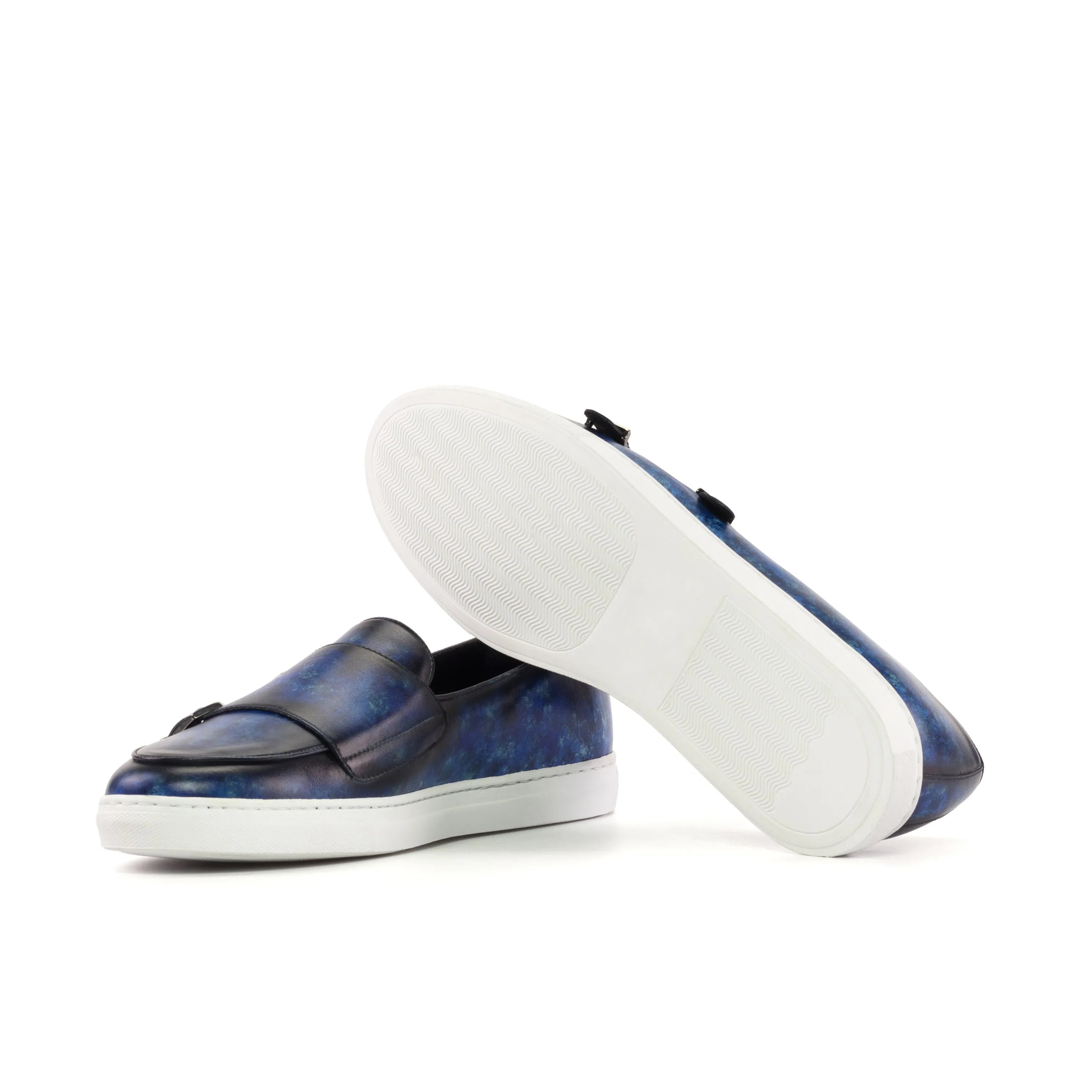 Blue leather slip-on shoes from the Realcarlo Patina Monk sneaker collection
