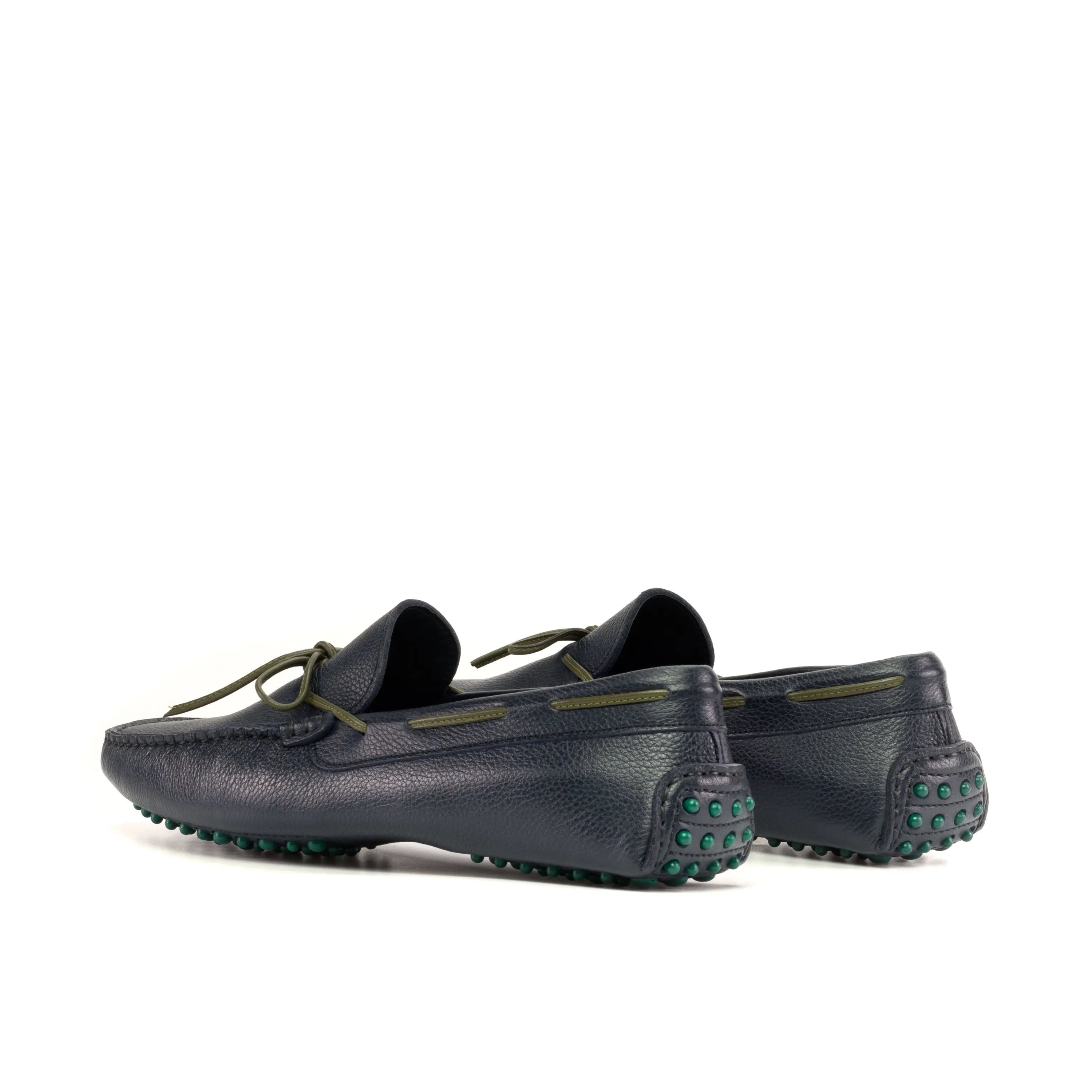 Pair of black leather Riva Driver driving shoes for luxury bespoke shoes for men