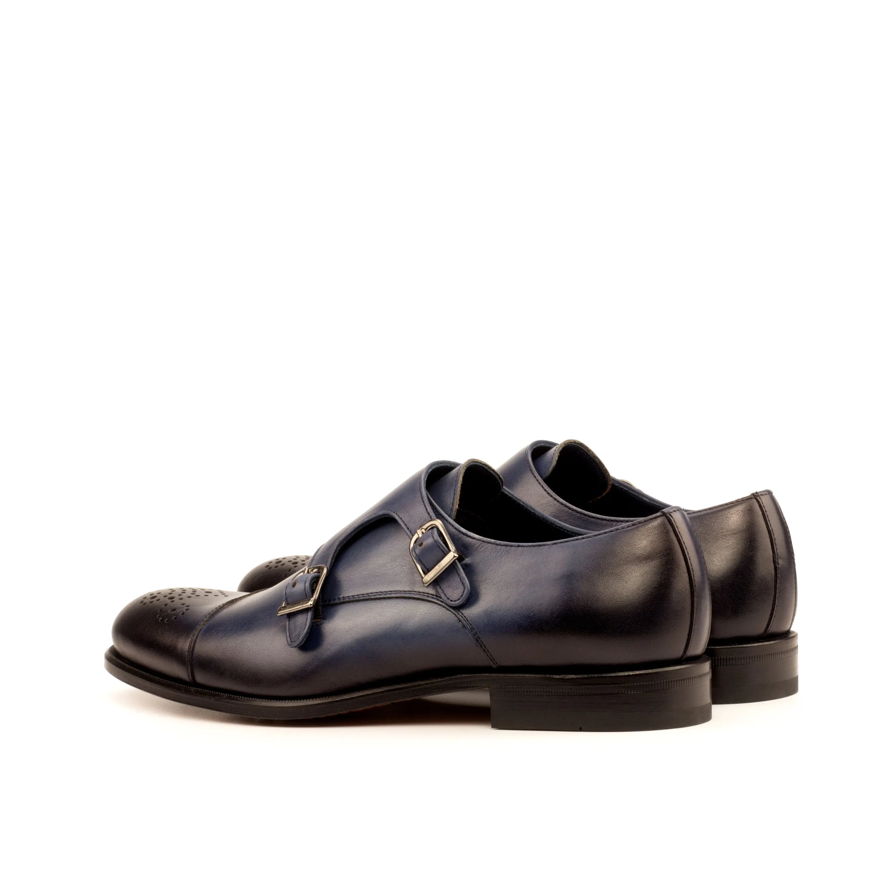 Blue leather Rivo Double Monk Shoes featuring a stylish double monk strap design