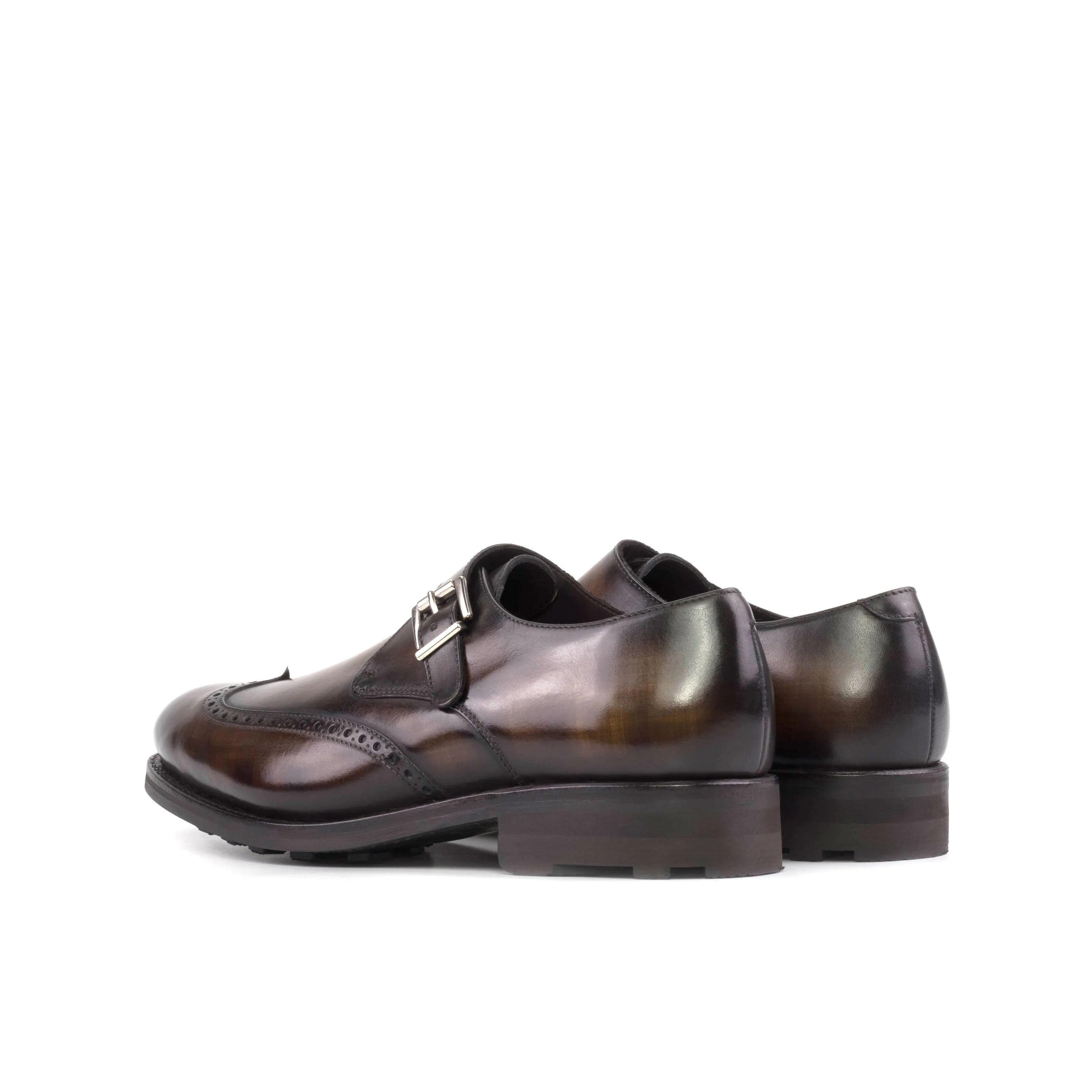 Brown leather monk strap shoes, Rockie Patina Single, elegant style for the fast lane