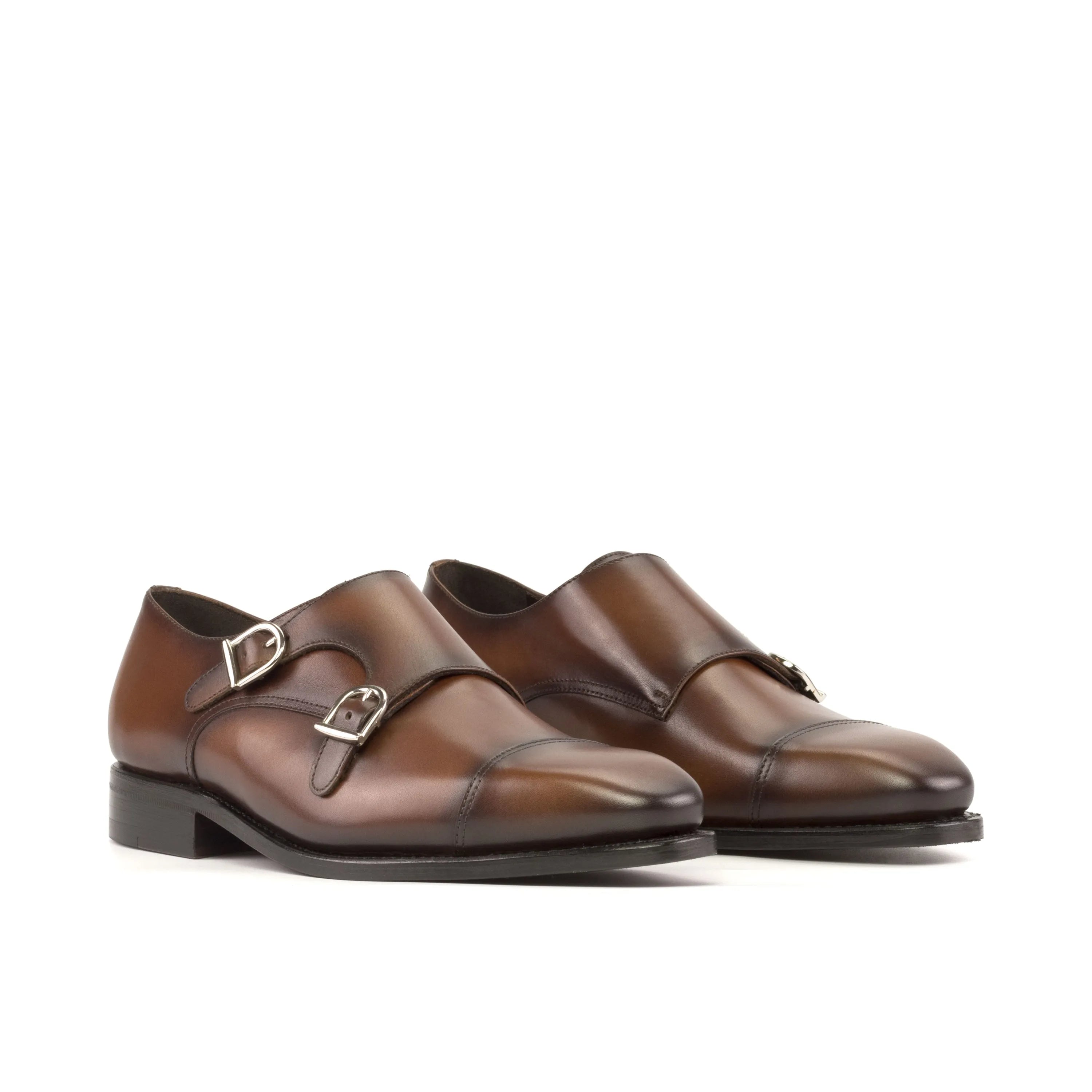 Brown leather double monk strap shoes from the Rosirto Double Monk collection