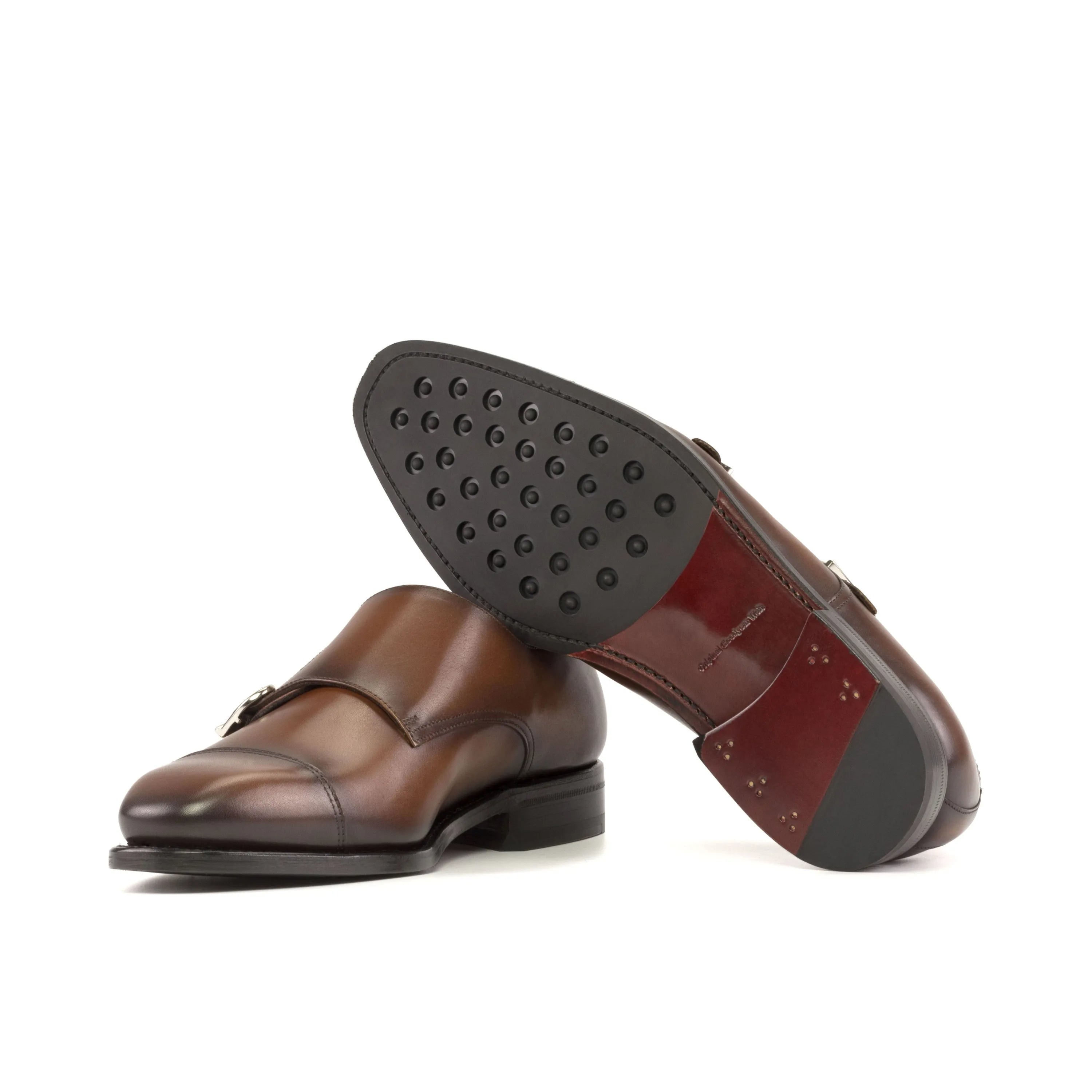 Brown leather Rosirto Double Monk strap shoes for stylish formal occasions