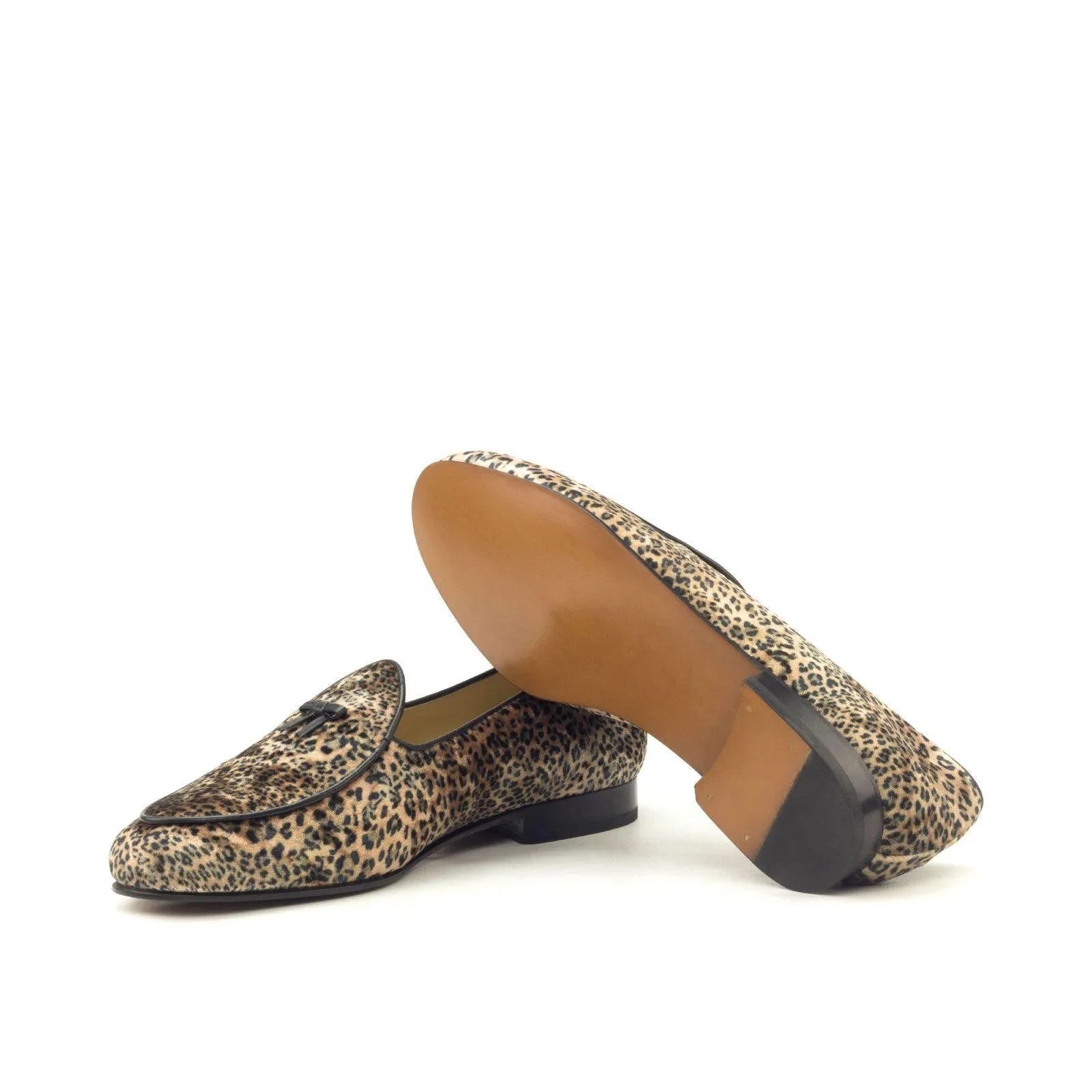 Leopard print loafers from the Russia Belgian Slipper collection featuring a double monk style