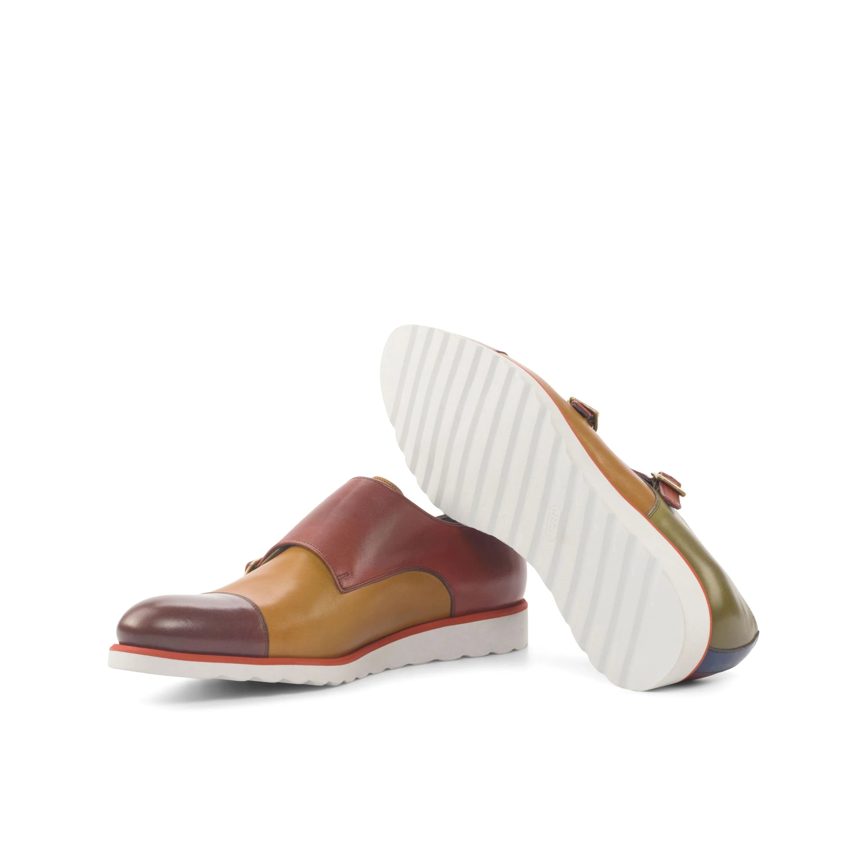 Two-toned leather Ryan Double Monk shoes featuring painted calf design