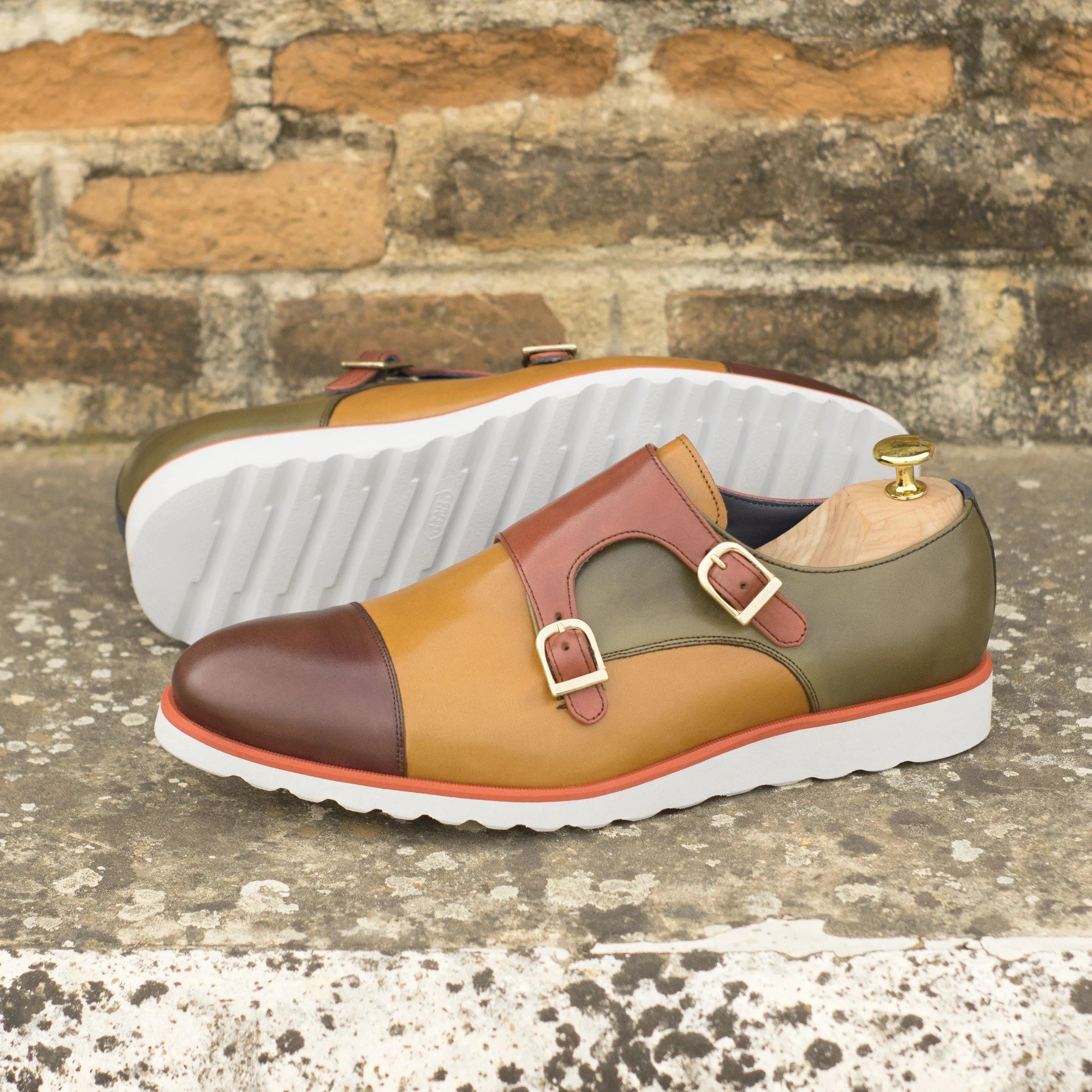 Two-toned Ryan Double Monk shoes made from painted calf leather for sophisticated style