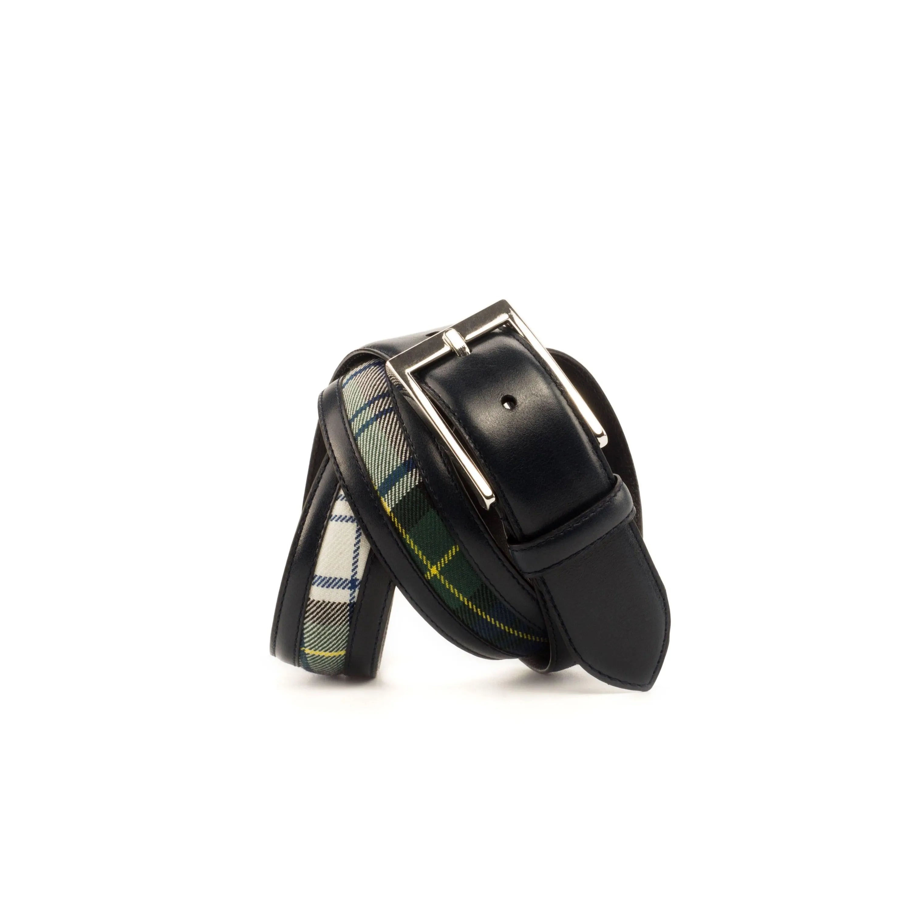 Plaid and leather Sahnish Venice Belt II showcasing stylish craftsmanship