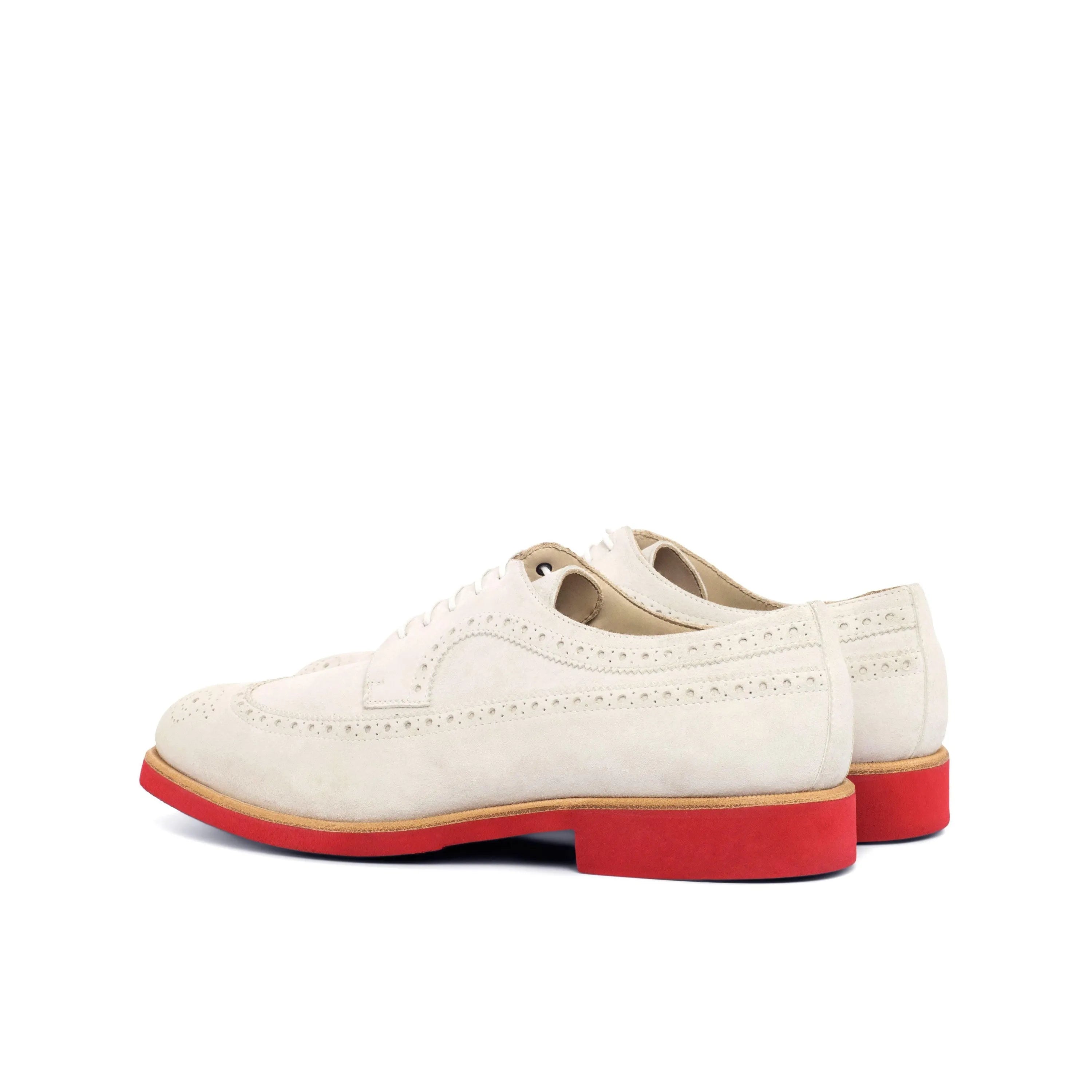 White leather wingtip shoes with red soles, Saidy Longwing Blucher II