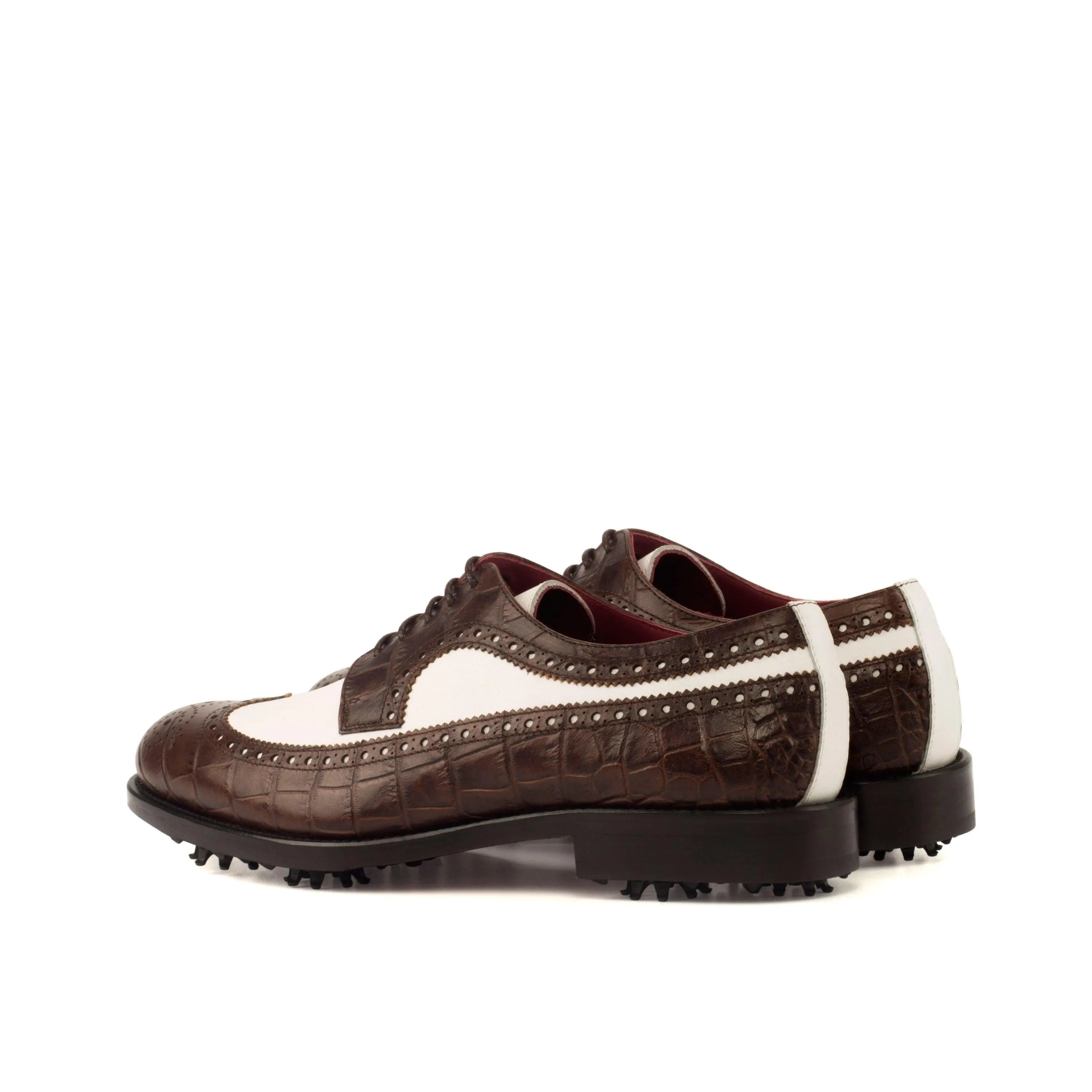 Brown and white Saint Longwing Blucher Golf Shoes II featuring classic longwing blucher design