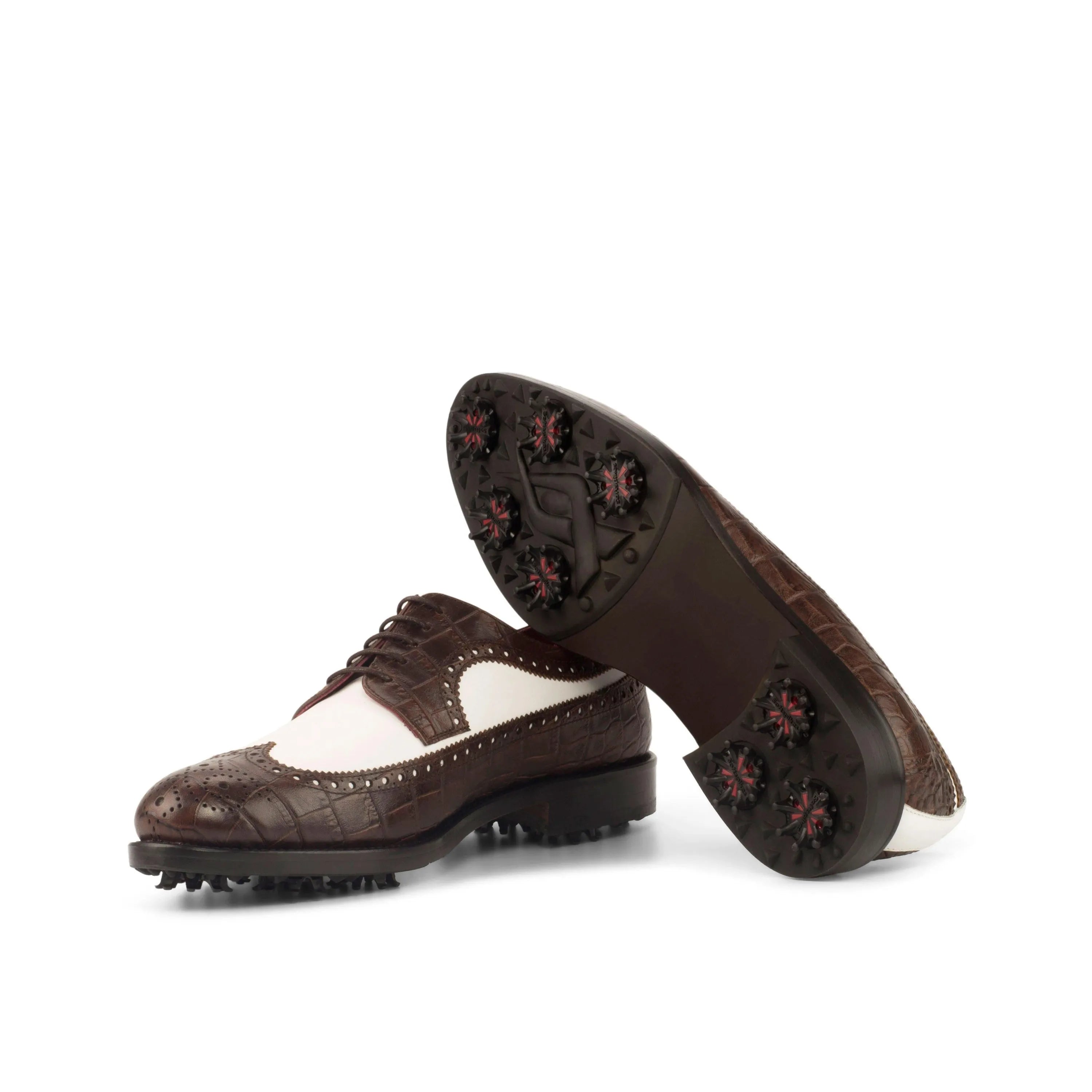 Brown and white Saint Longwing Blucher Golf Shoes II showcasing long wingtip blucher style