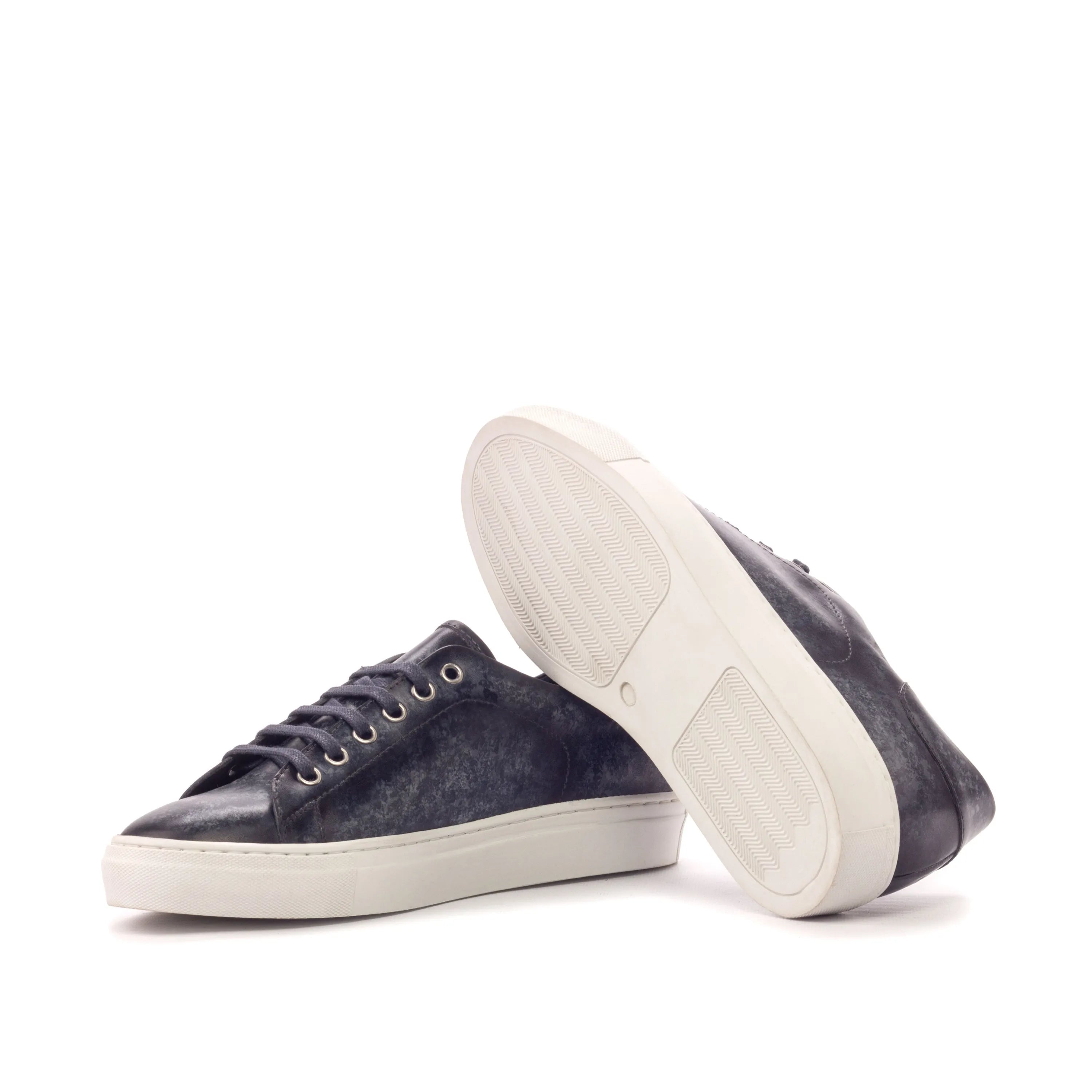Dark blue leather Sancho Trainer Patina sneakers with white cupsole for stylish comfort
