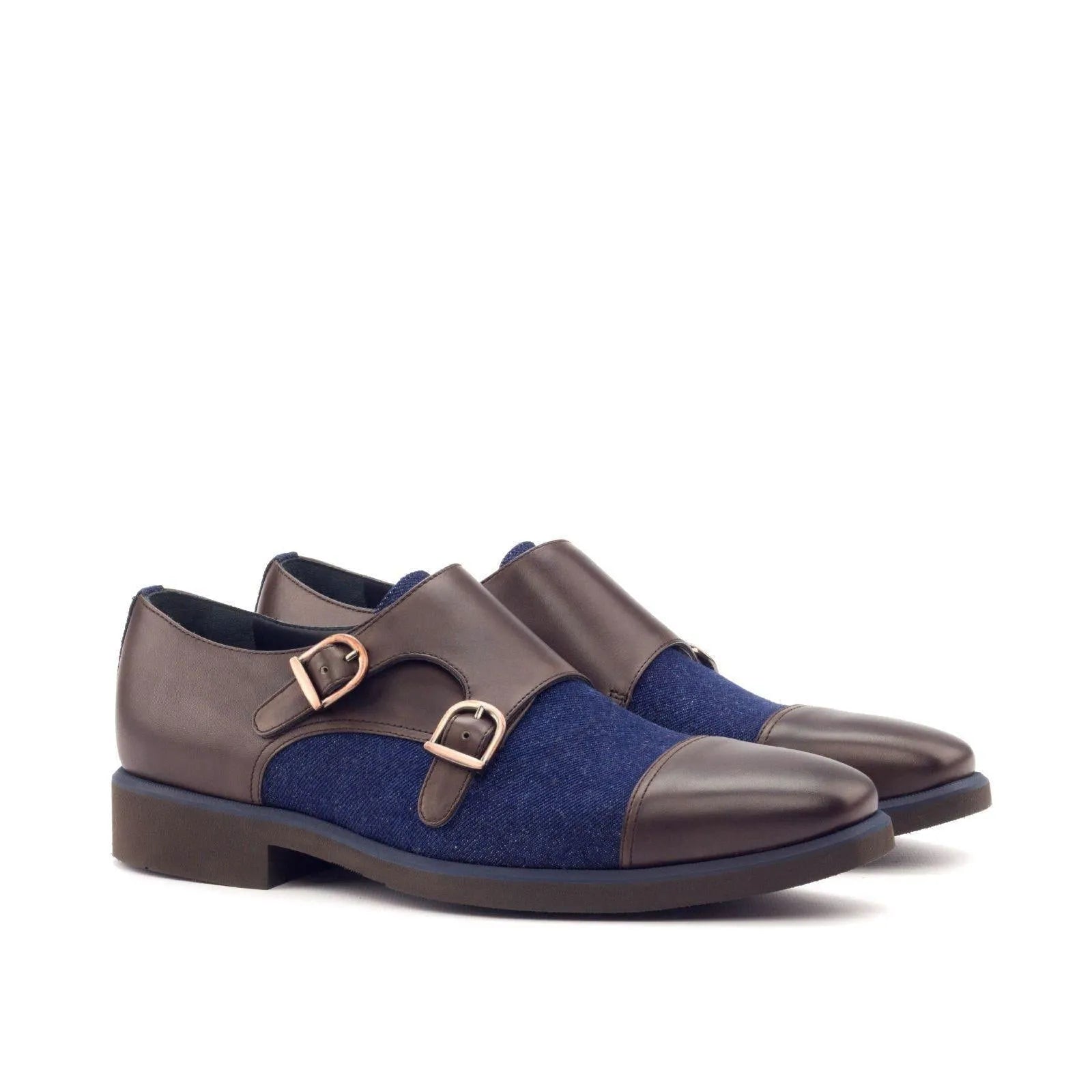 Brown and blue leather Sander Double Monk Shoes II showcasing stylish monk shoes design