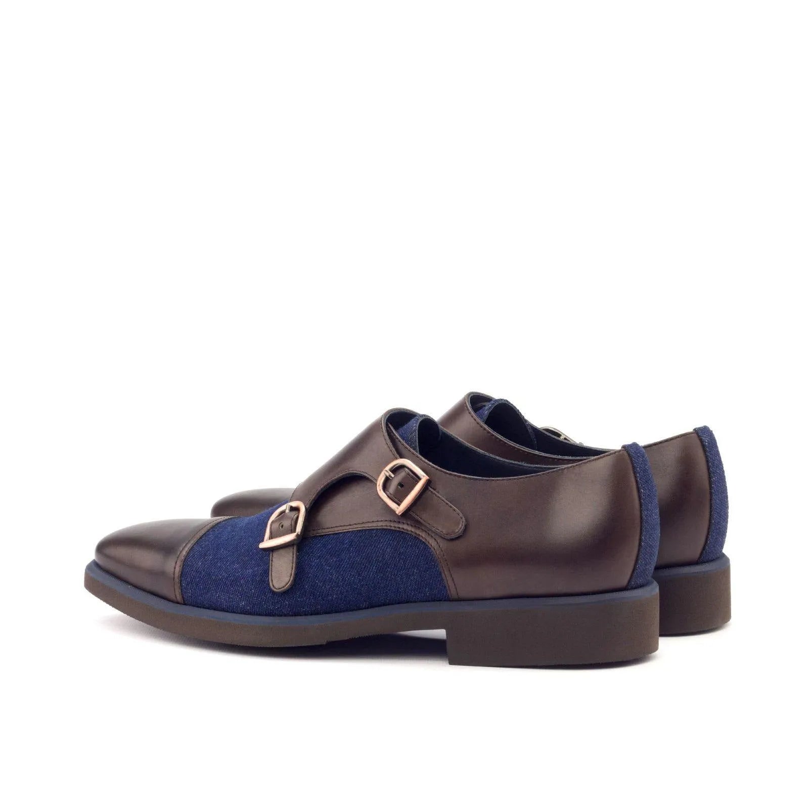 Brown and blue Sander Double Monk Shoes showcasing a stylish double monk patina design
