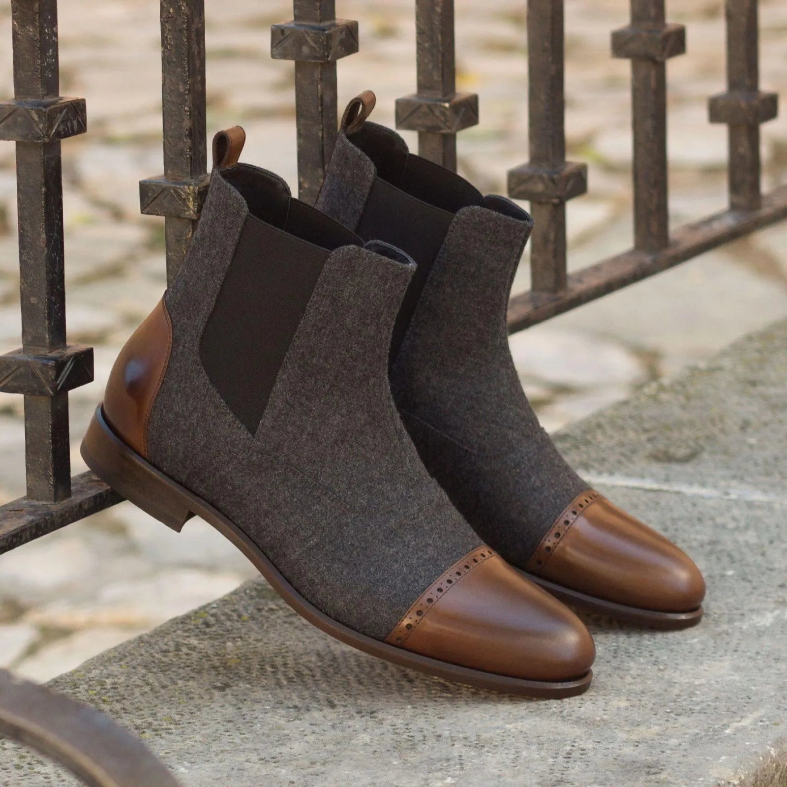 Two-tone leather and wool Sandos Chelsea Boot II showcasing modern style and comfort