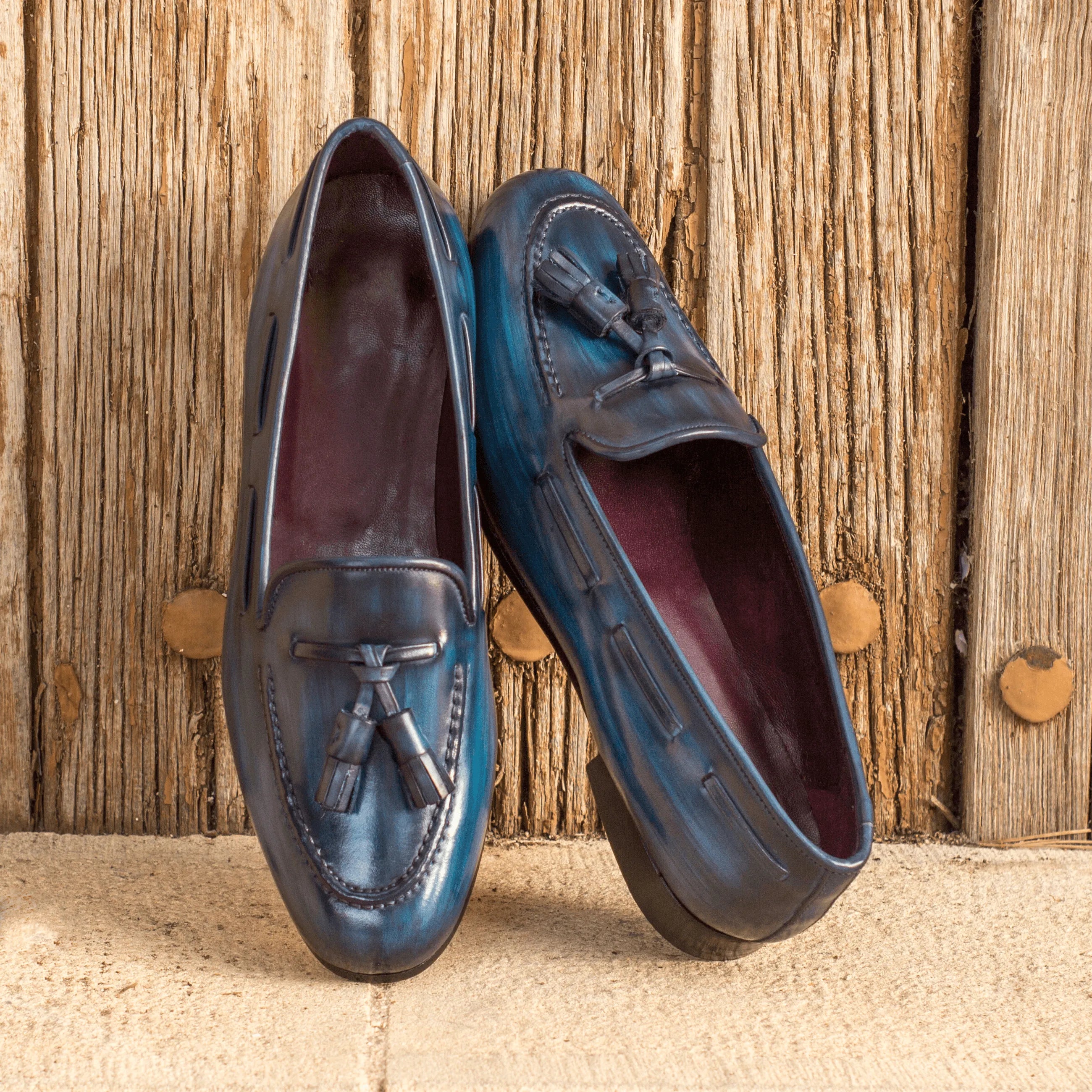 Blue leather tassel loafers from Sanjose Rose Patina Ladies Slipon II collection