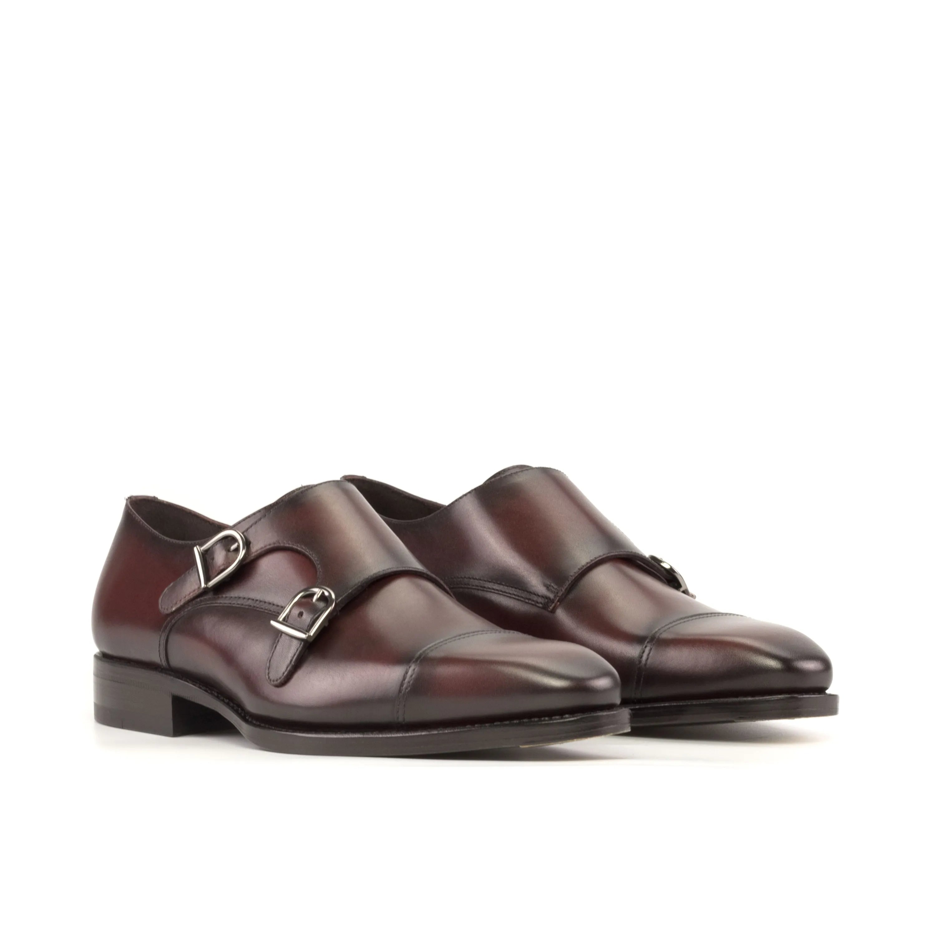 Burgundy leather Sarg Double Monk II double monk strap shoes for elegant style