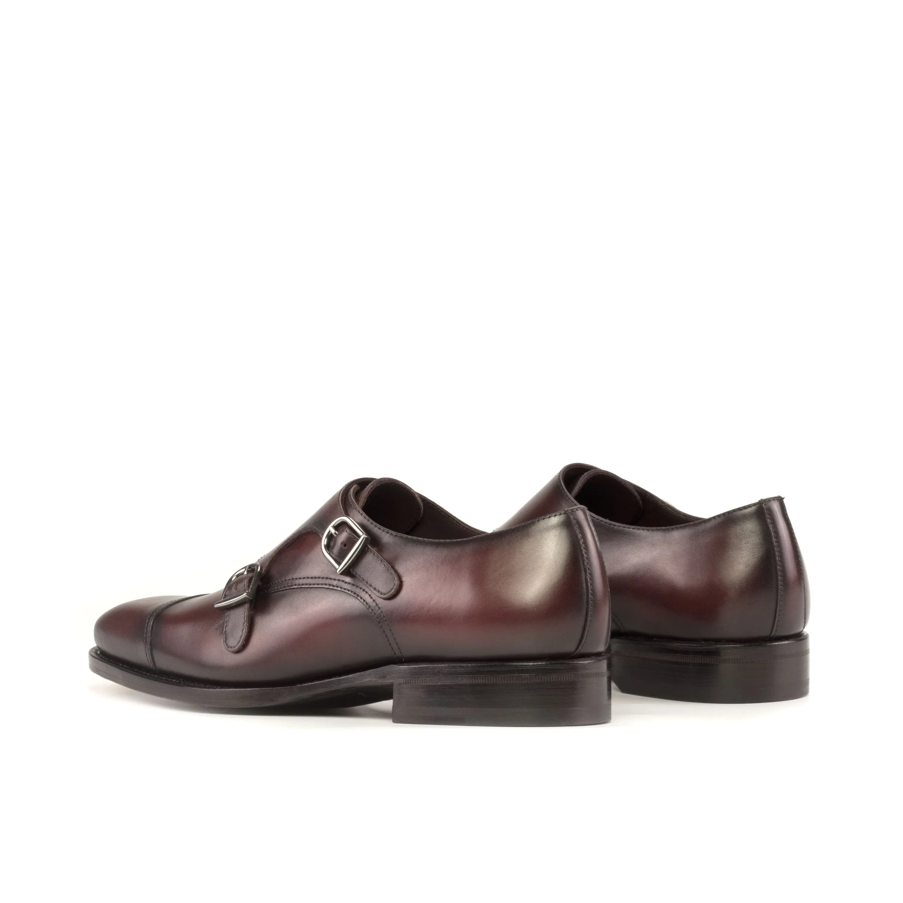 Burgundy leather Sarg Double Monk strap shoes showcasing stylish double monk design