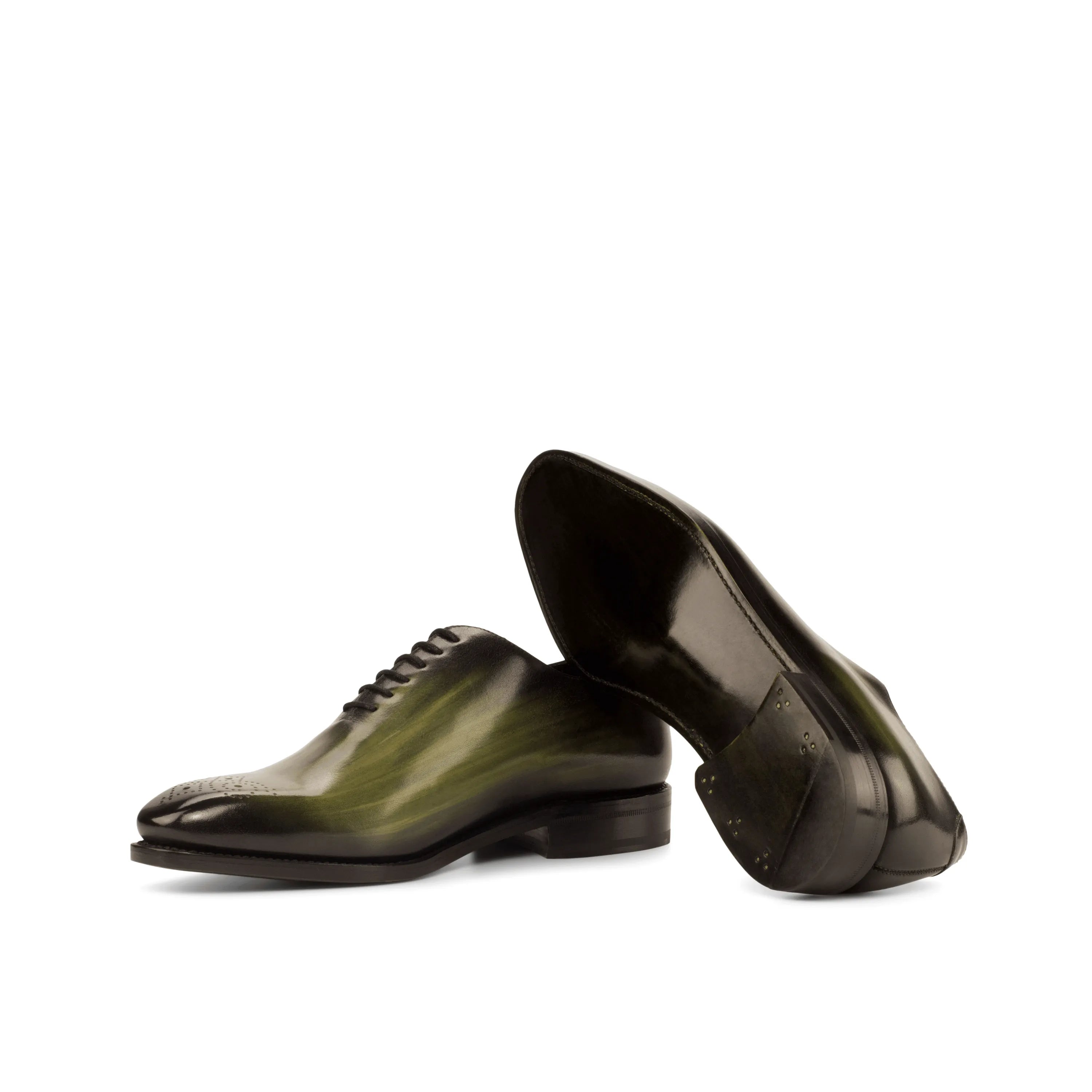 Olive green leather Seke Whole Cut Patina II, luxury bespoke shoes for men