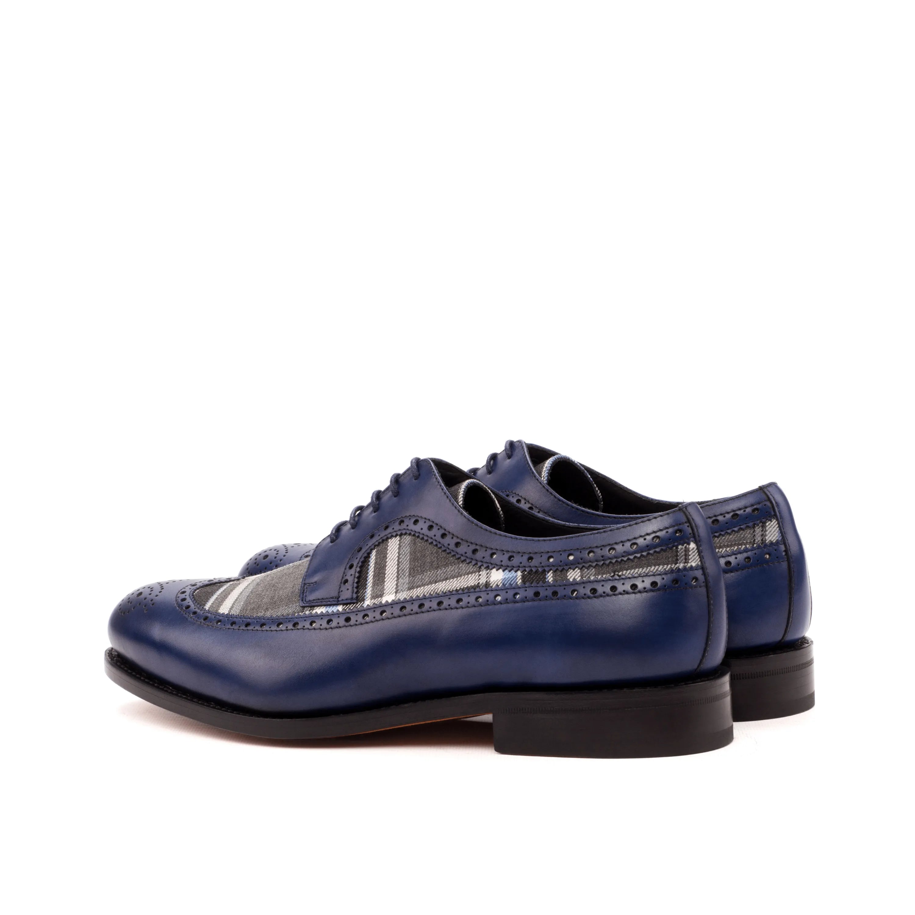 Blue leather Seneca Longwing Blucher shoes featuring classic wingtip design