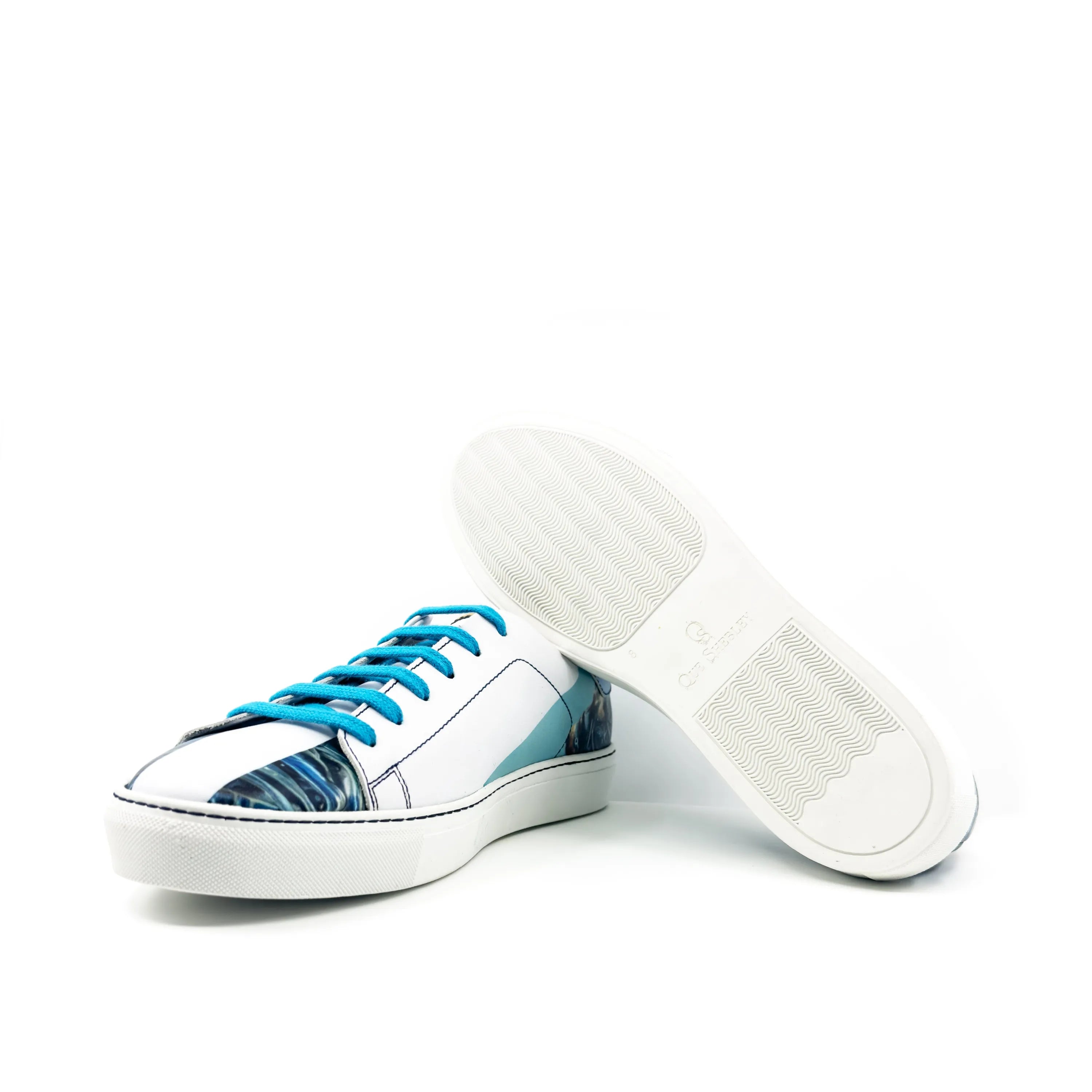 White Sentinal Trainer Sneaker II with blue accents for stylish athletic wear