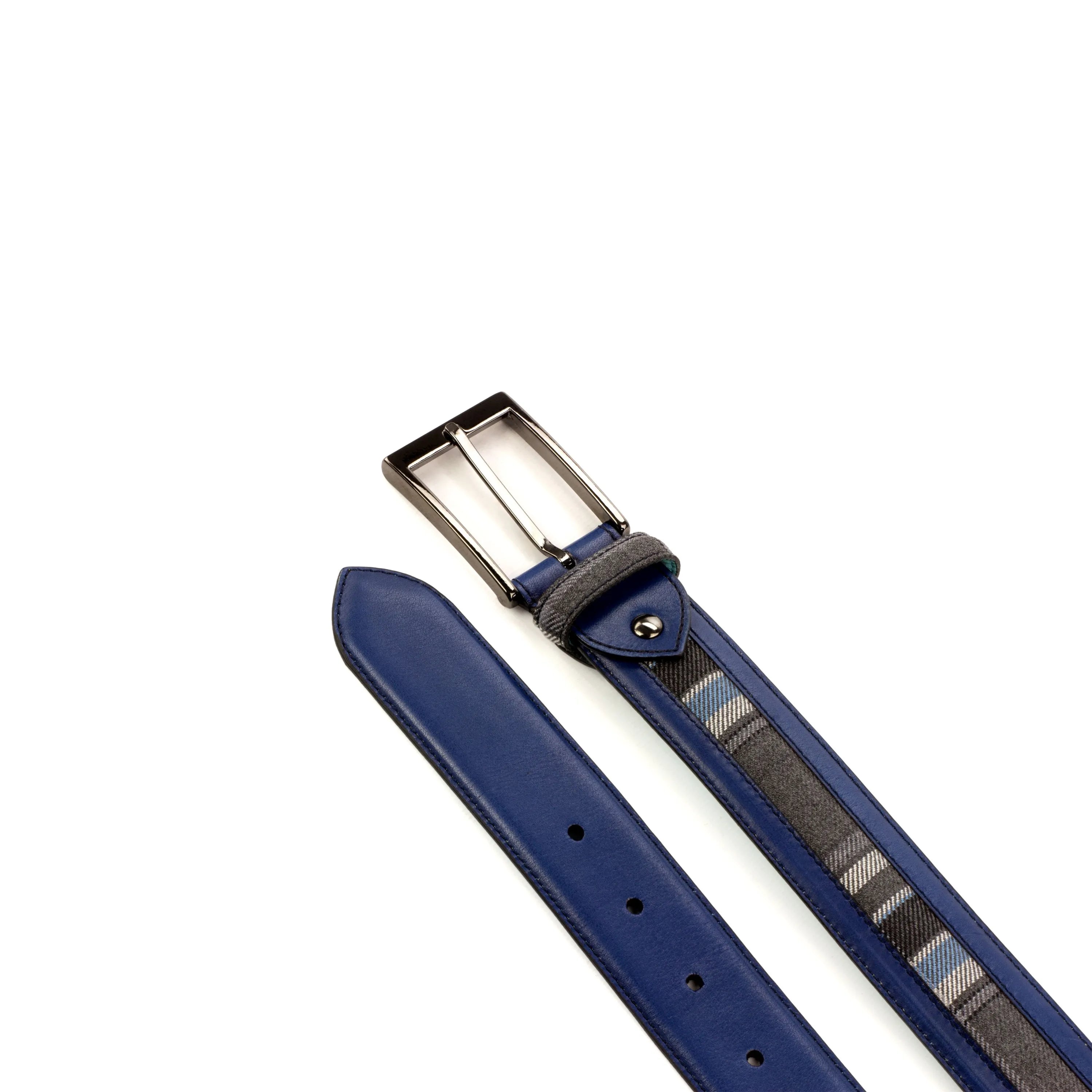 Blue leather Sextus Venice Belt featuring a stylish plaid accent for versatile fashion