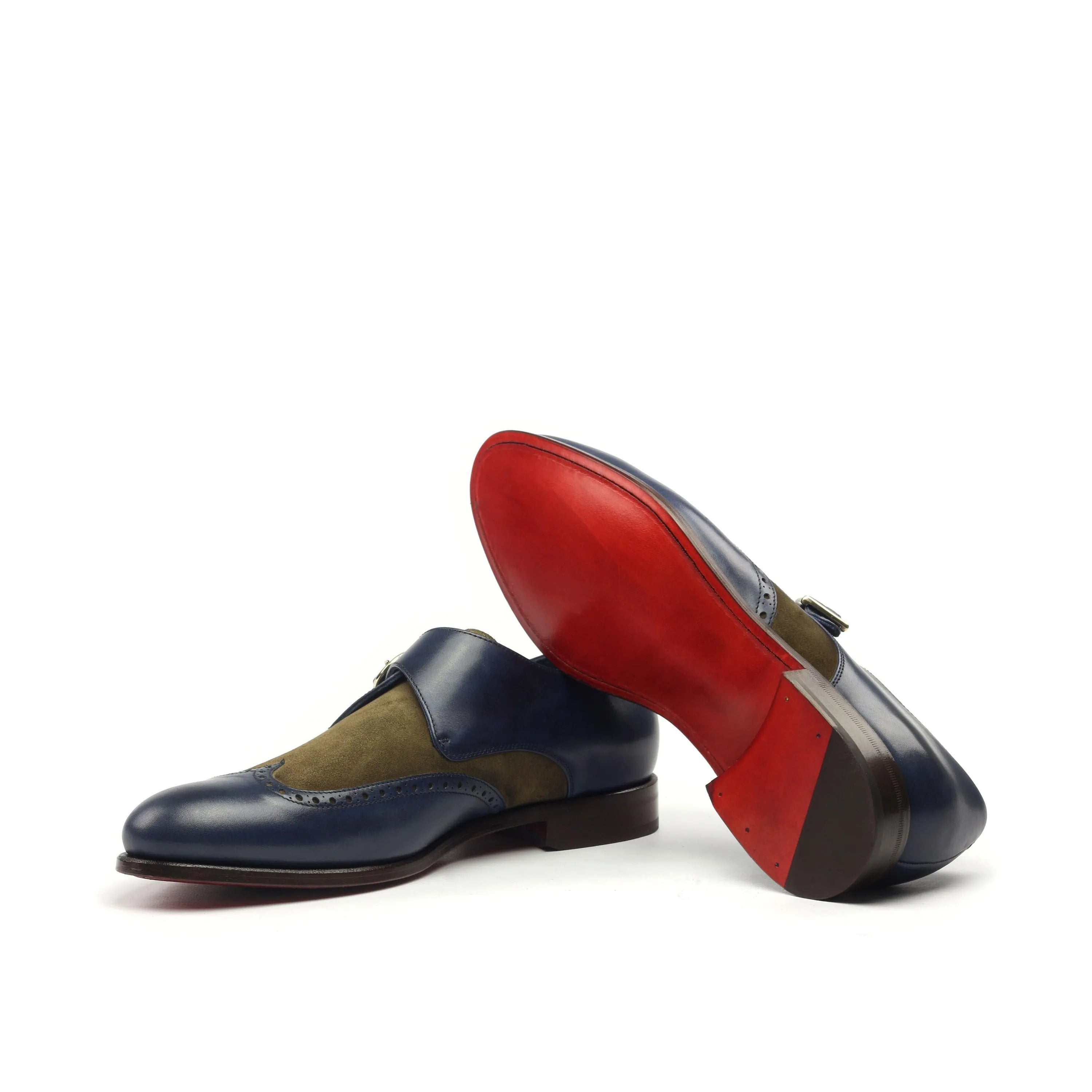 Two-tone leather Shakspear Single Monk strap shoes with striking red soles