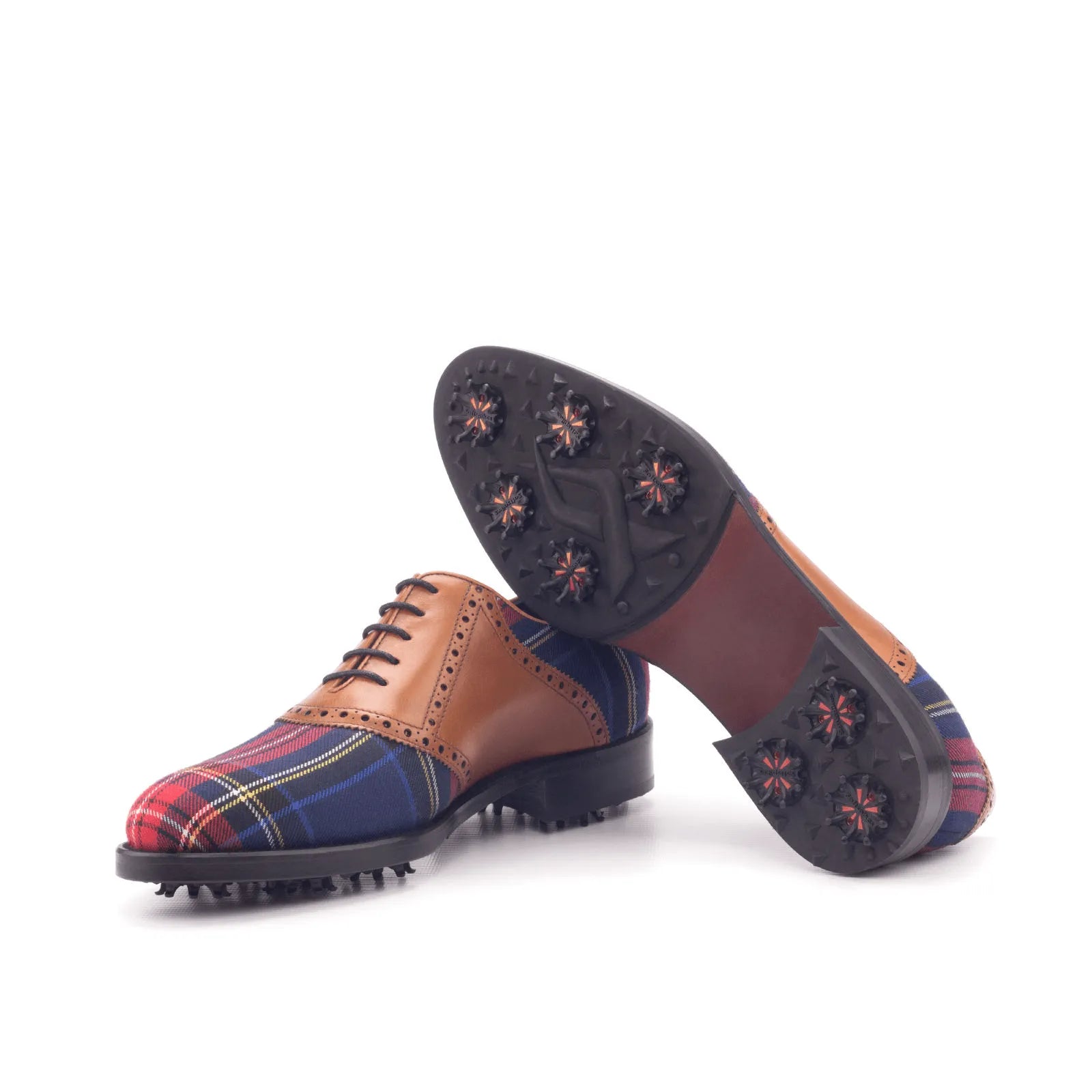 Tartan and leather Shapiro saddle golf shoes showcasing stylish athletic design