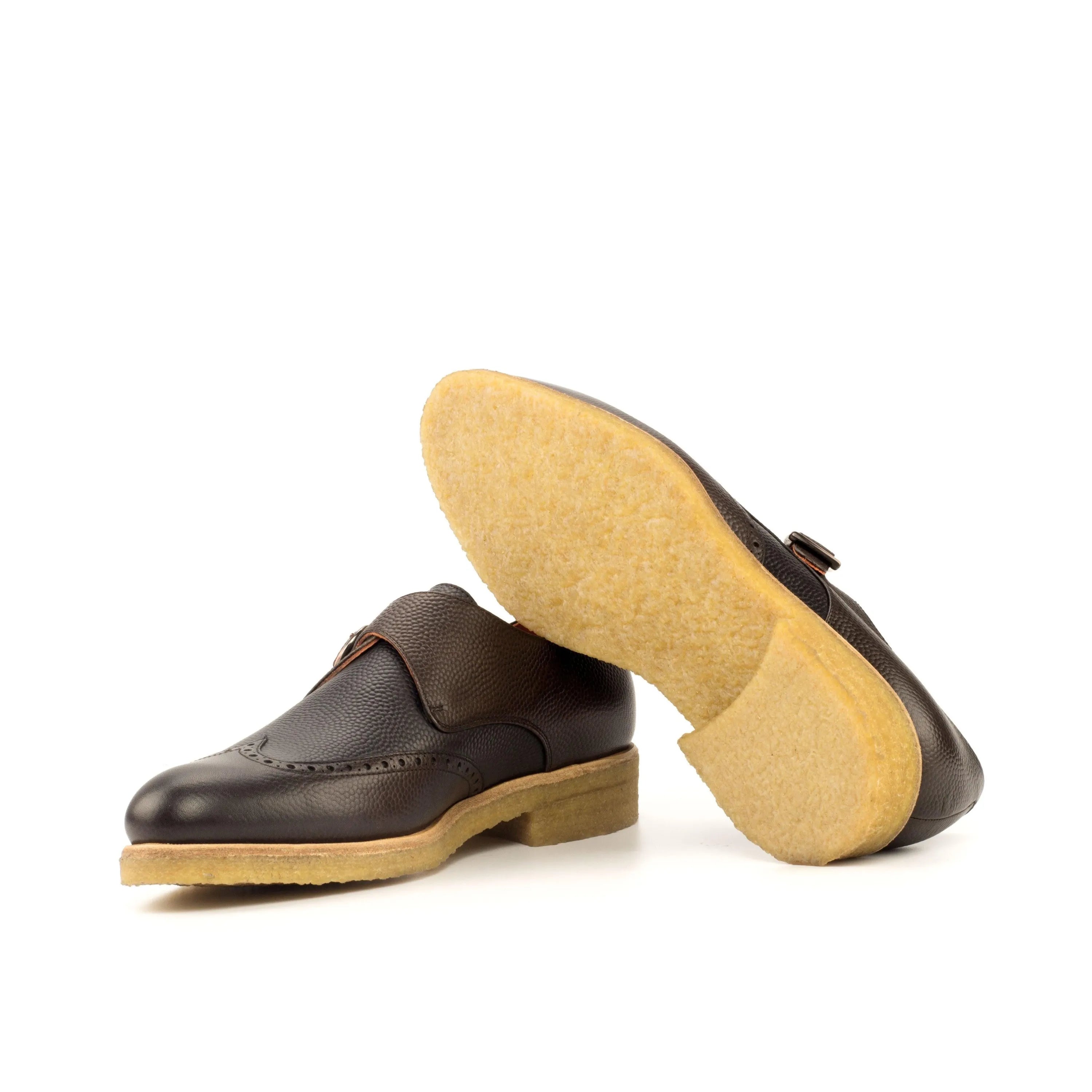 Brown leather Sioux Single Monk Shoes II featuring pebble grain design